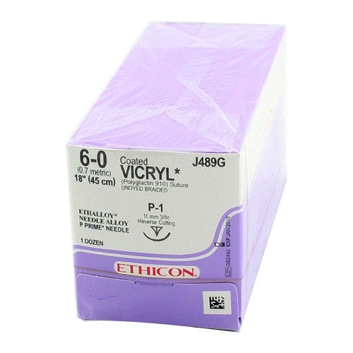 VICRYL® Undyed Braided & Coated Sutures, 6-0, P-1, Precision Point-Reverse Cutting, 18" - 12/Box