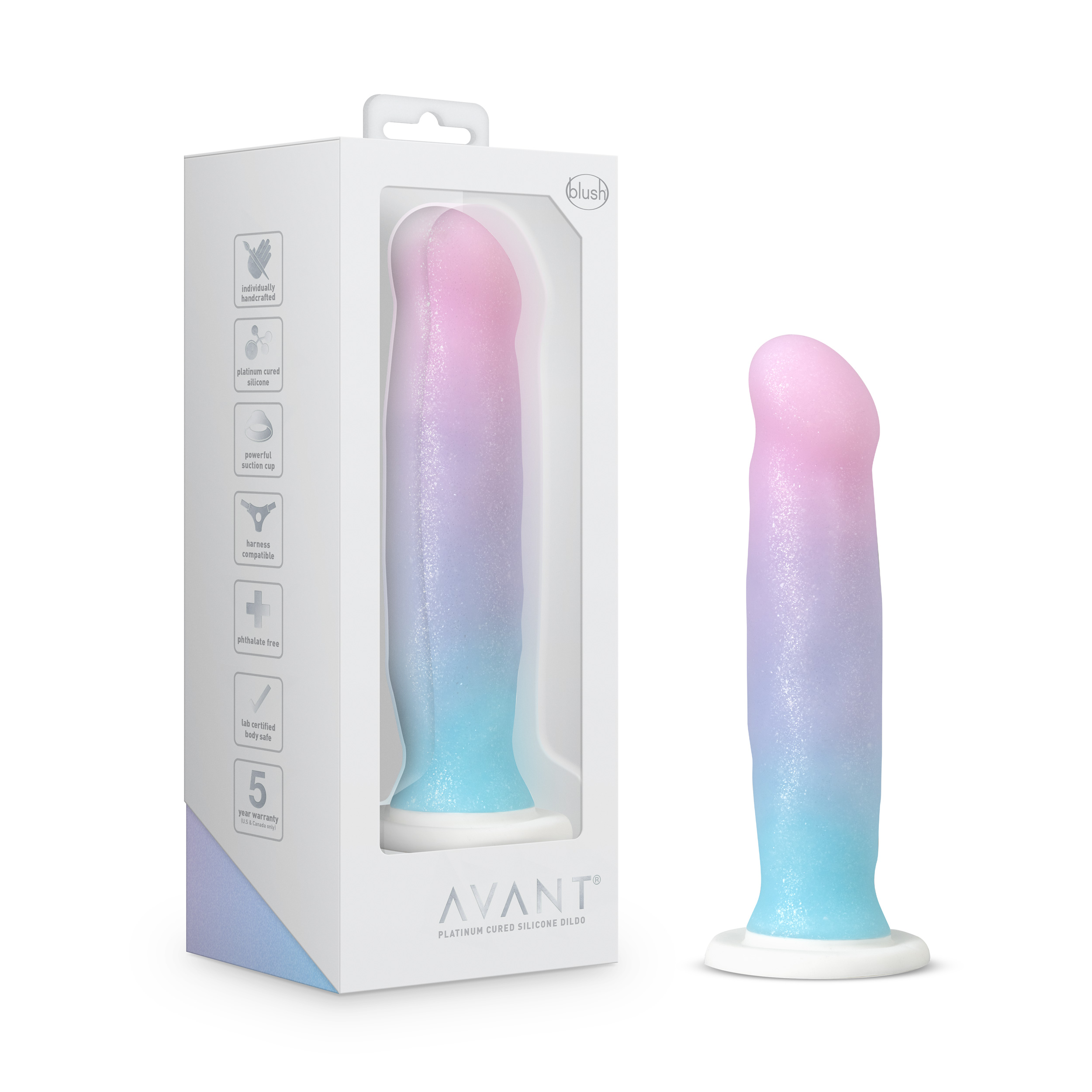 Blush Avant / Lucky D17: Artisan 8 Inch Dildo with Suction Cup Base - Elegantly Made with Smooth Ultrasilk? Purio? Silicone