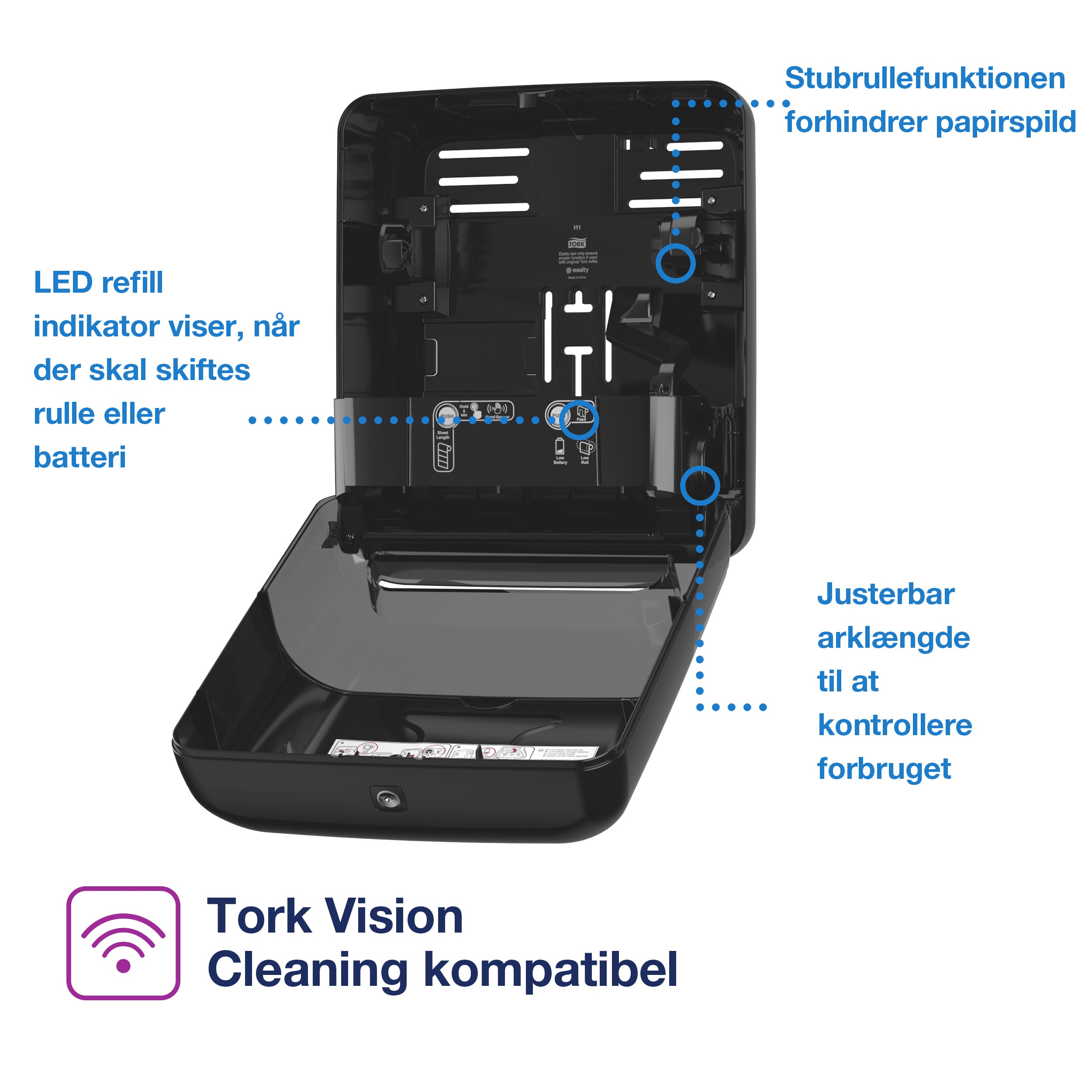 Håndklædedispenser, Til håndklæderuller, Sensor, Sort, Tork Matic Sensor  H1