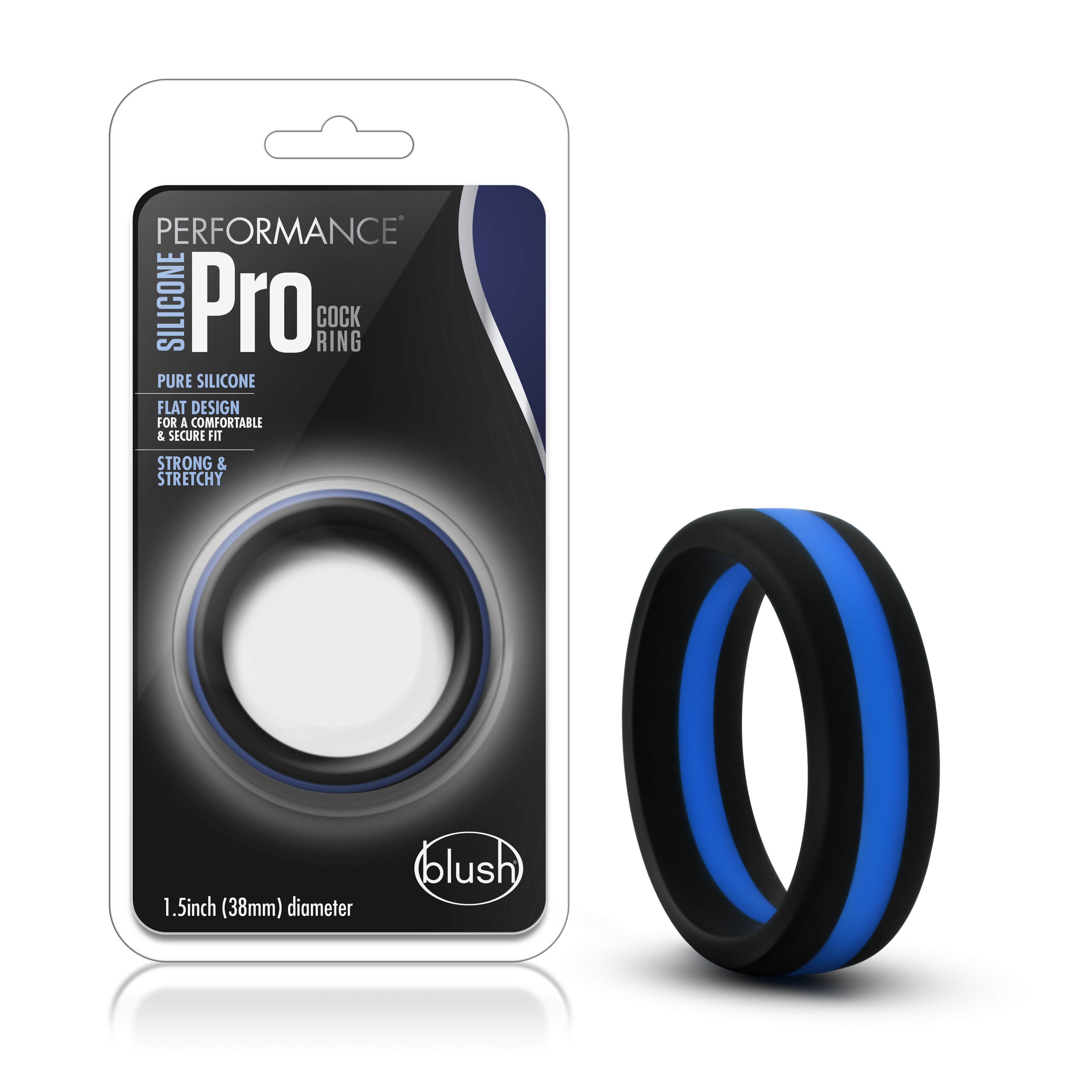 Blush Performance? / Pro: Blue & Black Penis Ring - Made with Puria? Silicone