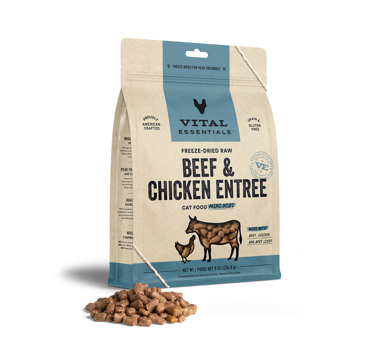 Vital Essentials Freeze-Dried Raw Beef & Chicken Entree Cat Food Mini Nibs, 8 oz - Items on Sale Now