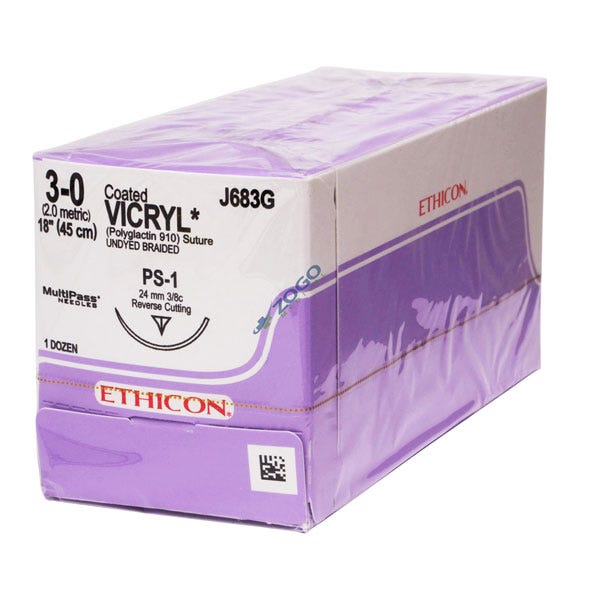 VICRYL® Undyed Braided & Coated Sutures, 3-0, PS-1, 18" -12/Box