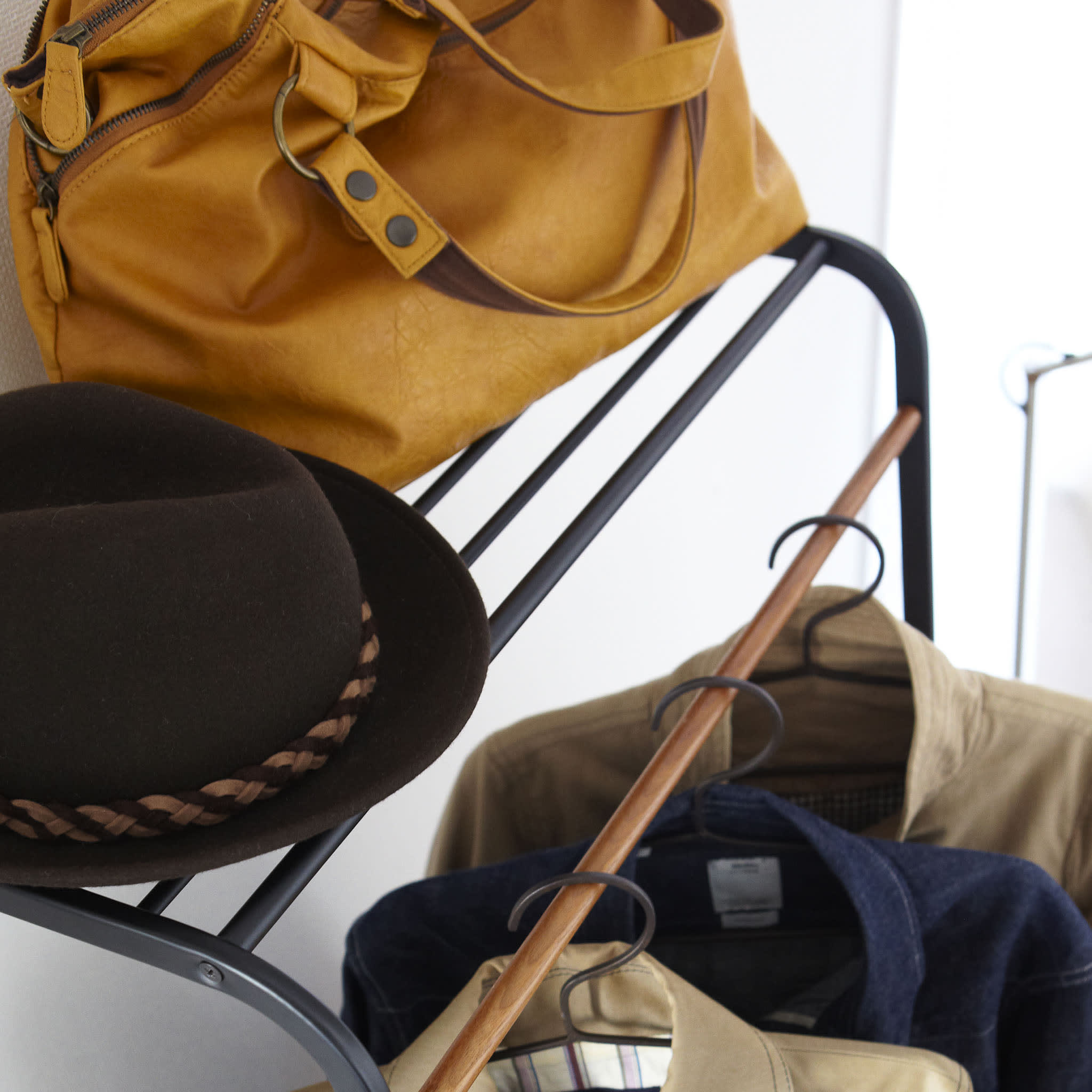 Leaning Coat Rack with Shelf : Practical Storage Surface