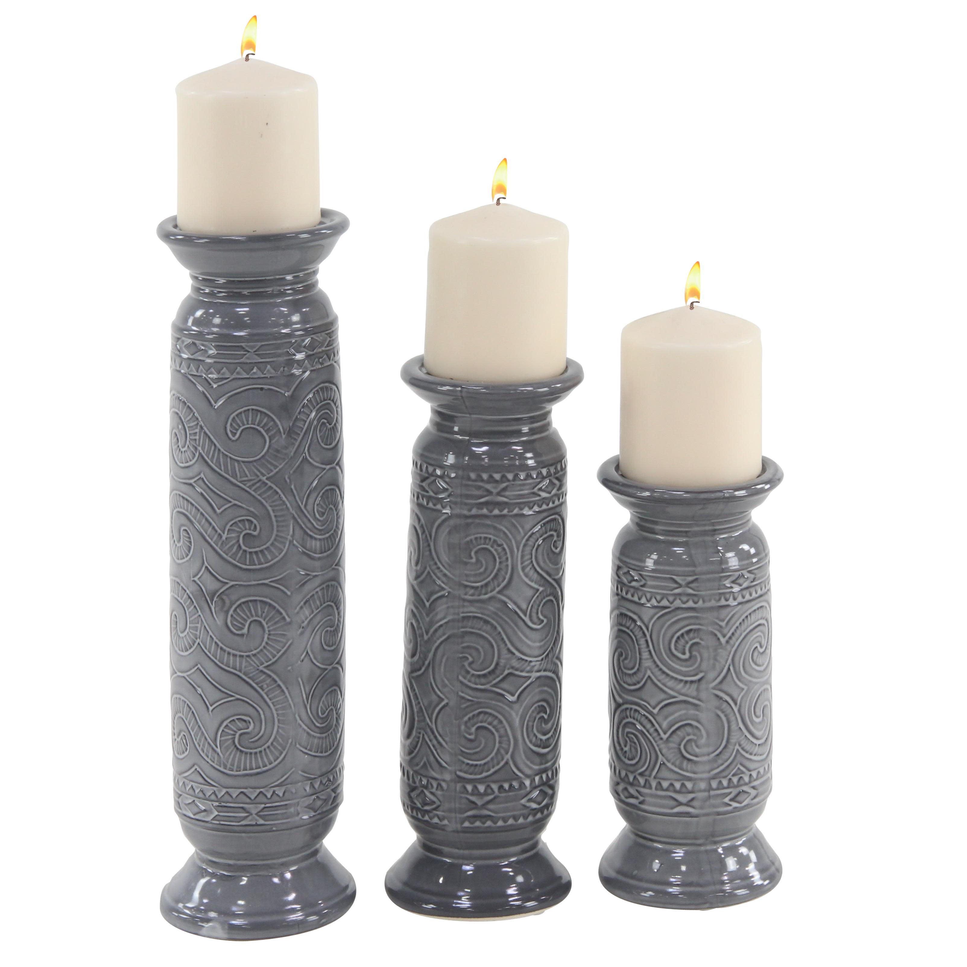 Ceramic  Candle Holder, Set of 3 9", 12", 15"H