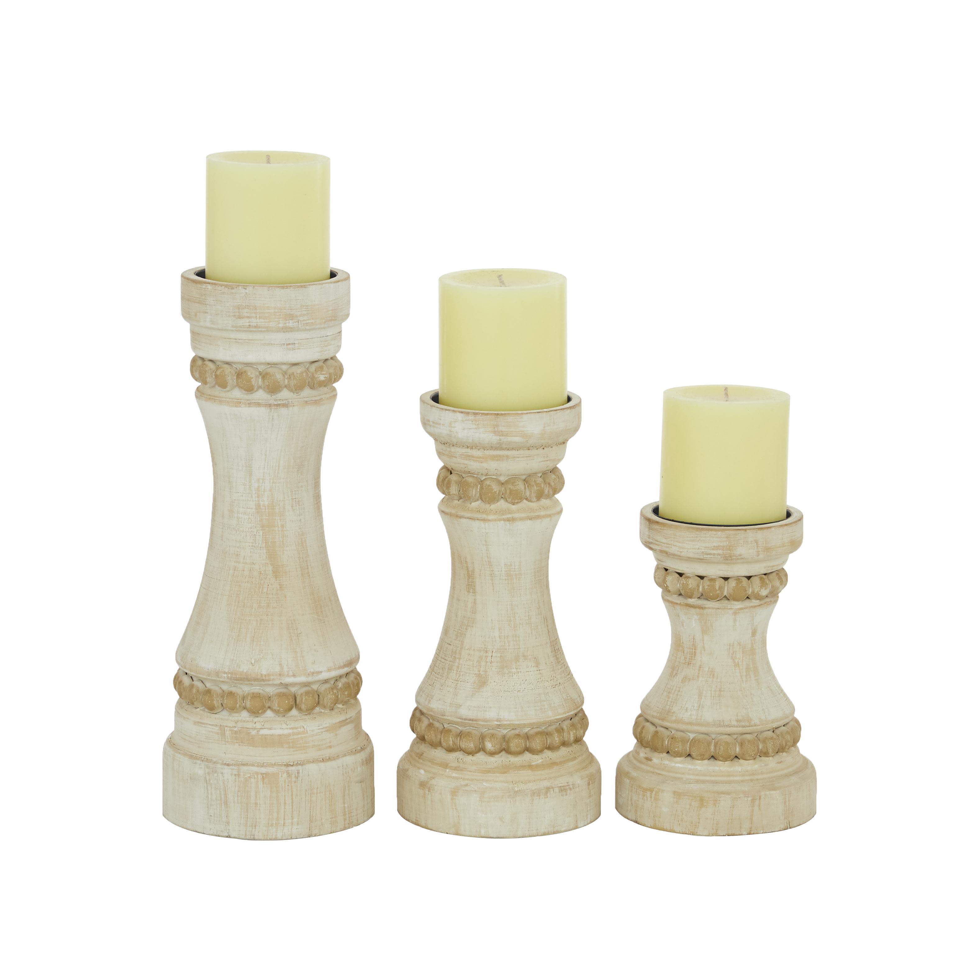 Cream Wood  Candle Holder, Set of 3 12", 9", 7"H