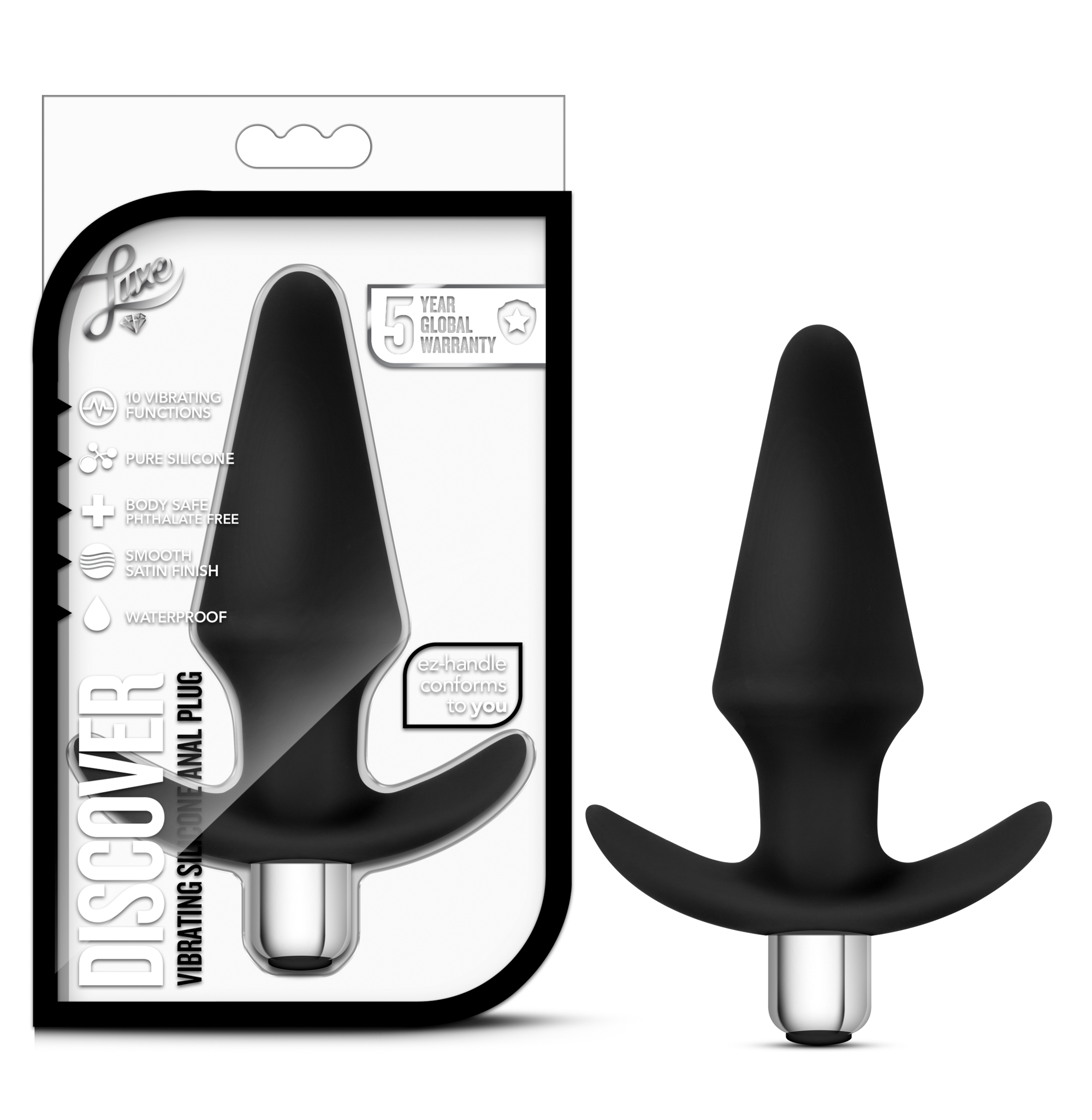 Blush Luxe Discover Black 5-Inch Vibrating Anal Plug With Handle