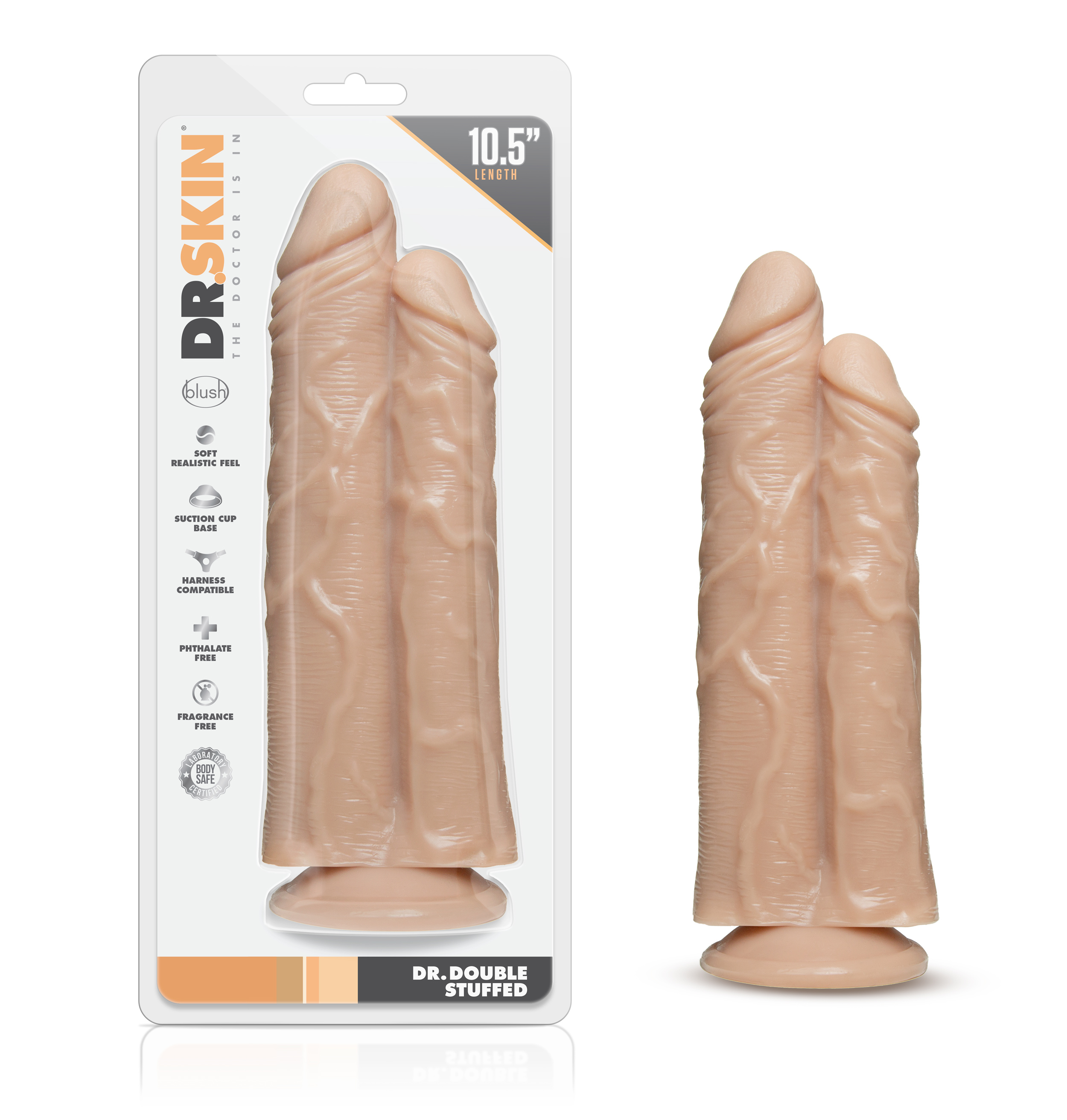 Blush Dr. Skin Double Trouble Realistic Vanilla 10.5-Inch Long Double Dildo With Suction Cup Base