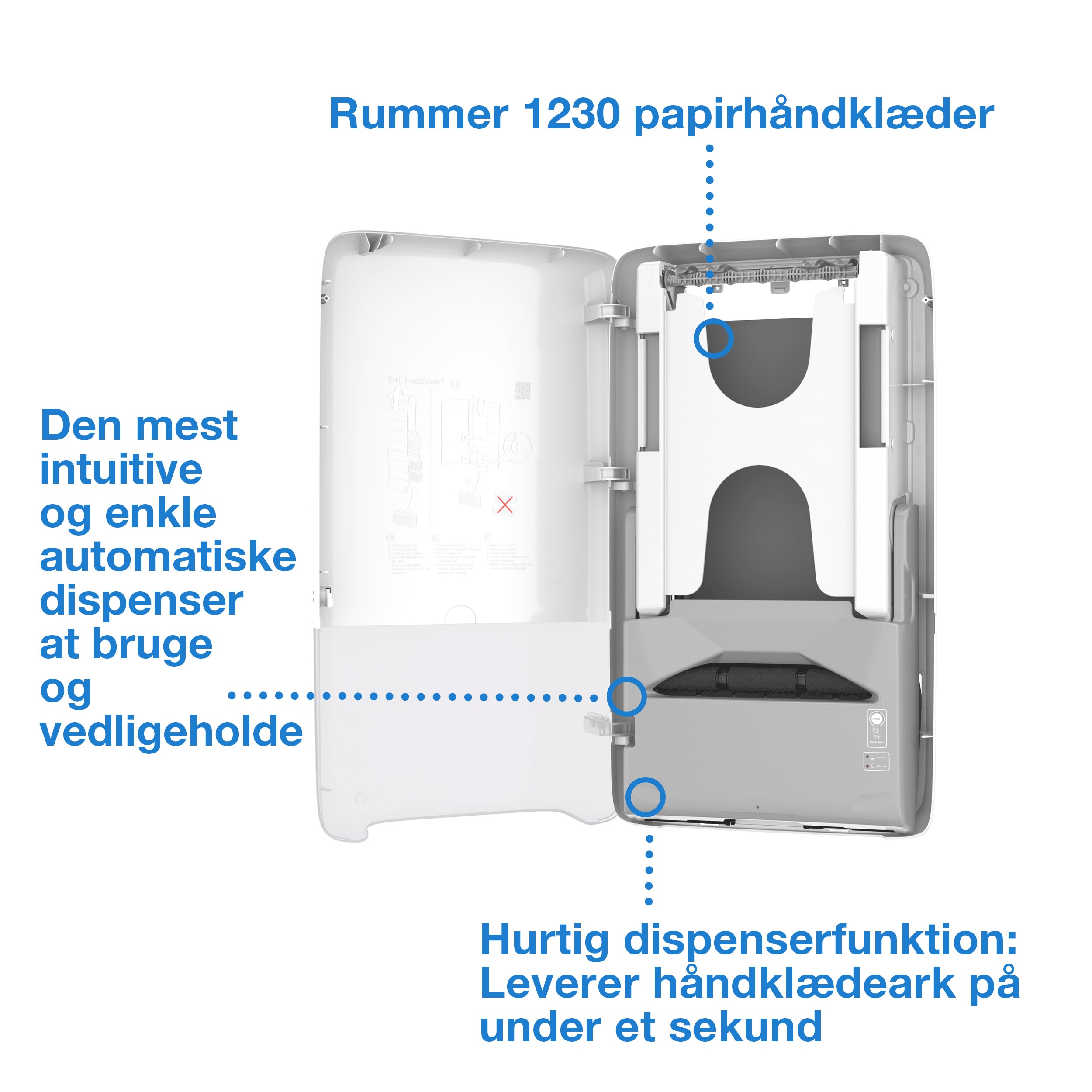 Håndklædedispenser, Til håndklædeark, Continuous, Hvid, Sensor, Tork PeakServe Automatisk H5