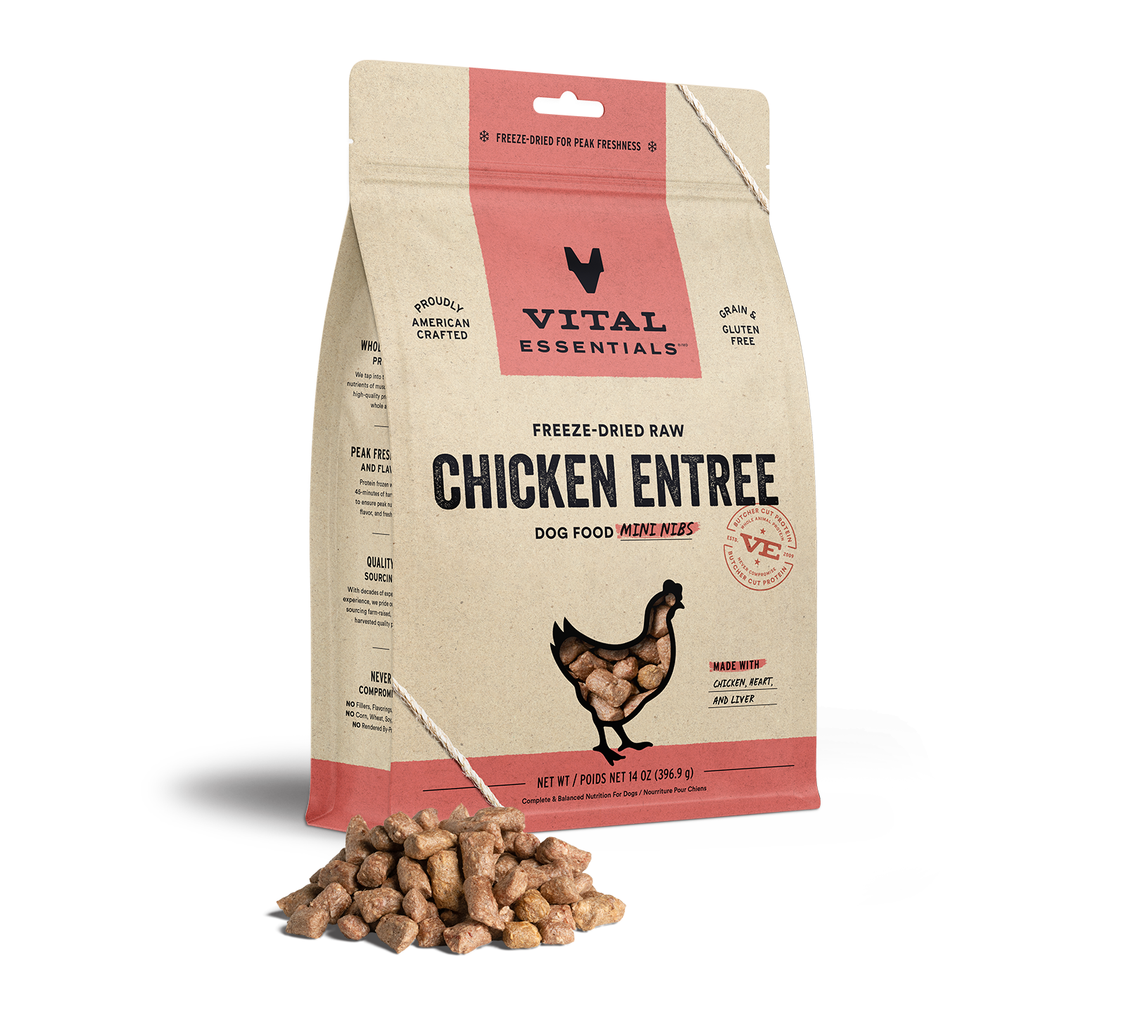 Vital Essentials Freeze-Dried Raw Chicken Entree Dog Food Mini Nibs, 14 oz - Healing/First Aid