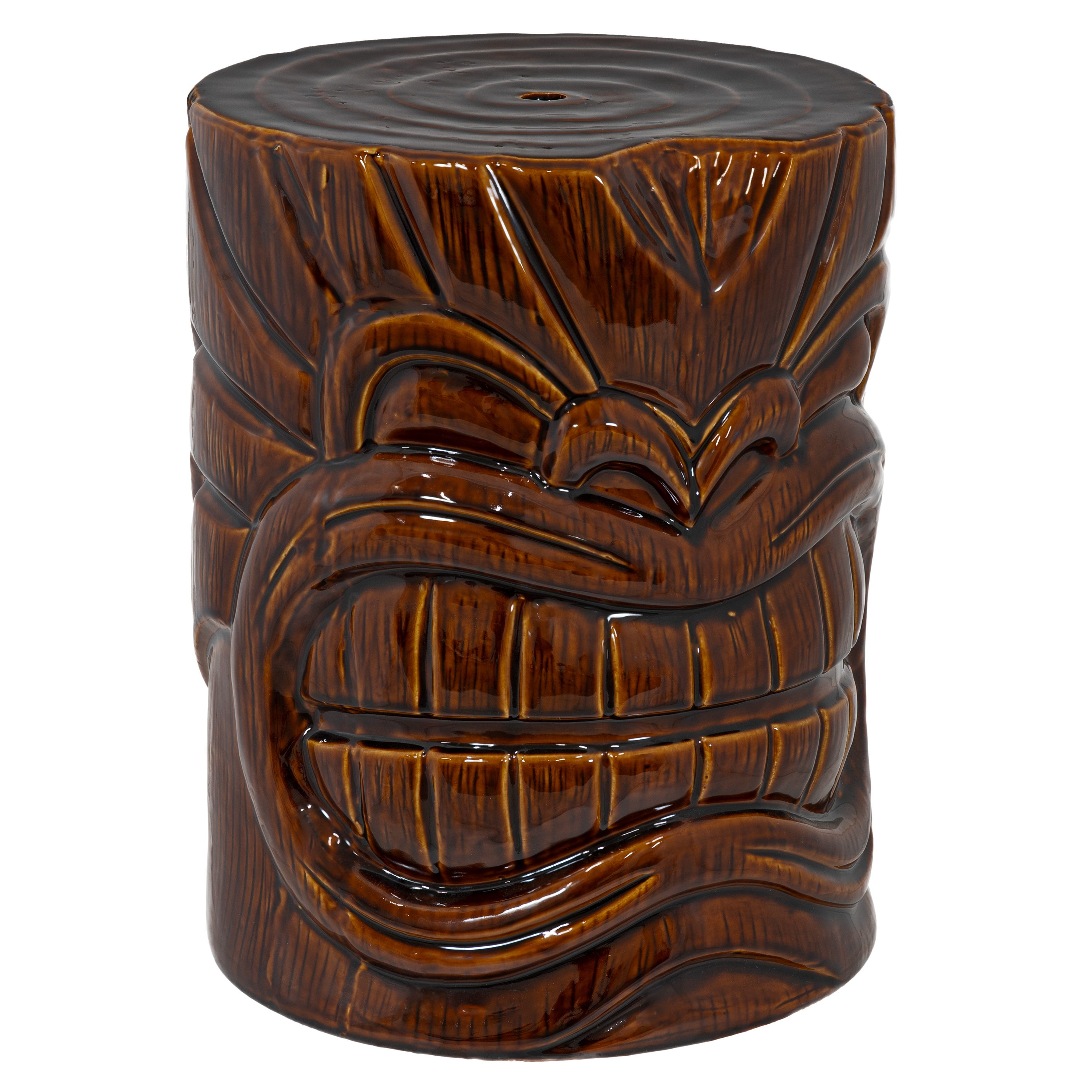 Wood-Look Tiki Head Ceramic Garden Stool