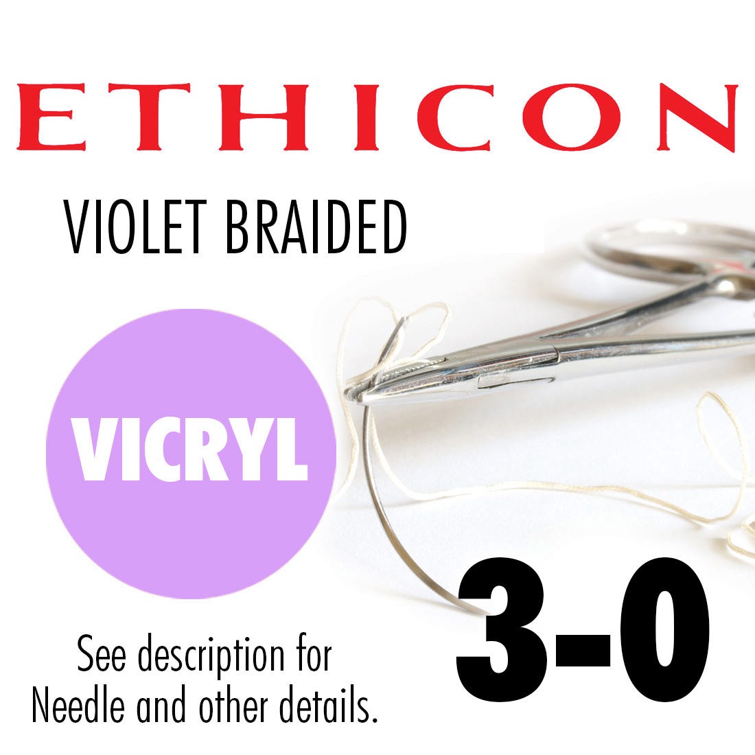 VICRYL® Violet Braided & Coated Suture, 3-0,  X1, Reverse Cutting,  27"- 36/Box