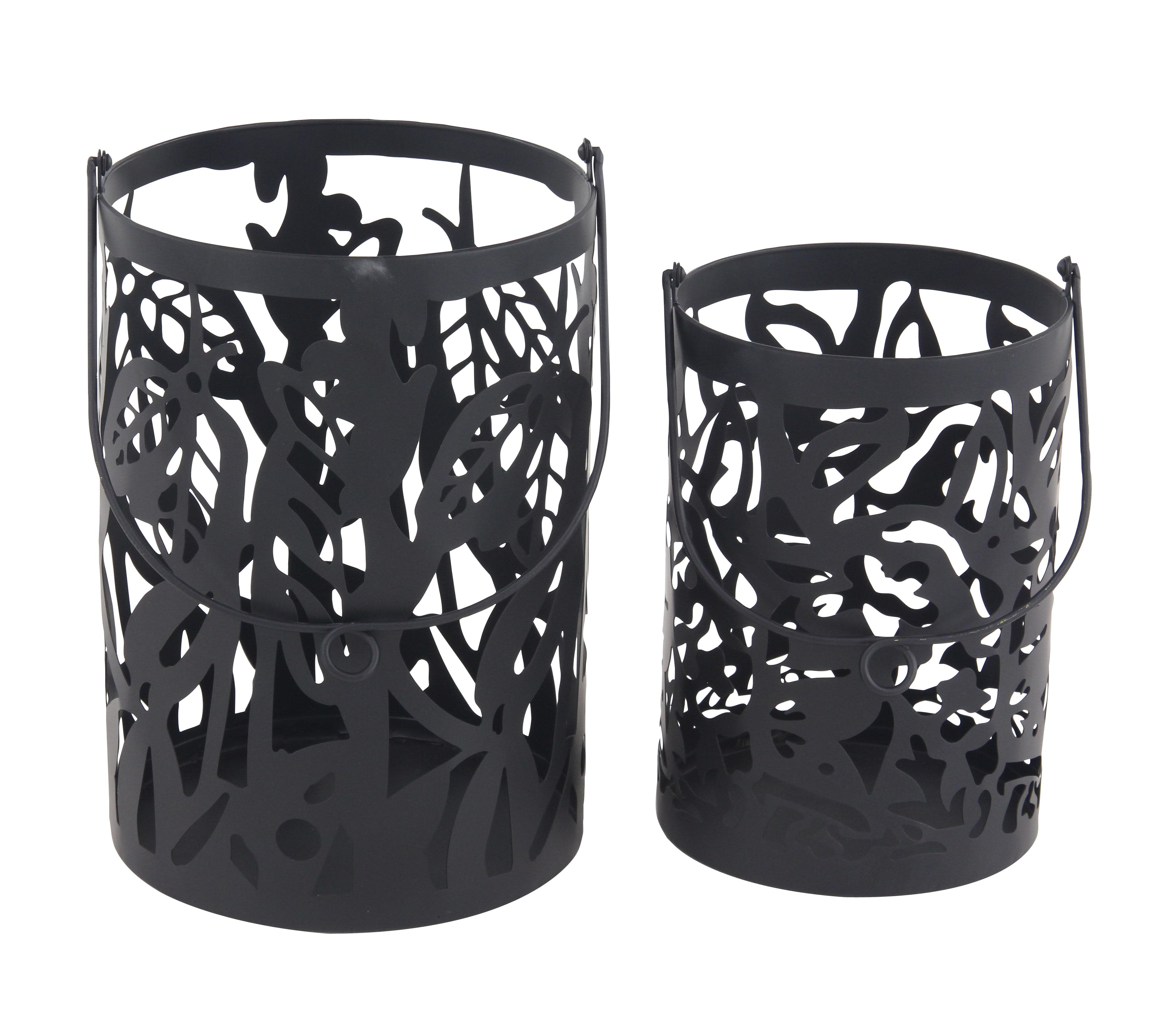 Black Metal  Candle Lantern, Set of 2 11", 14"H