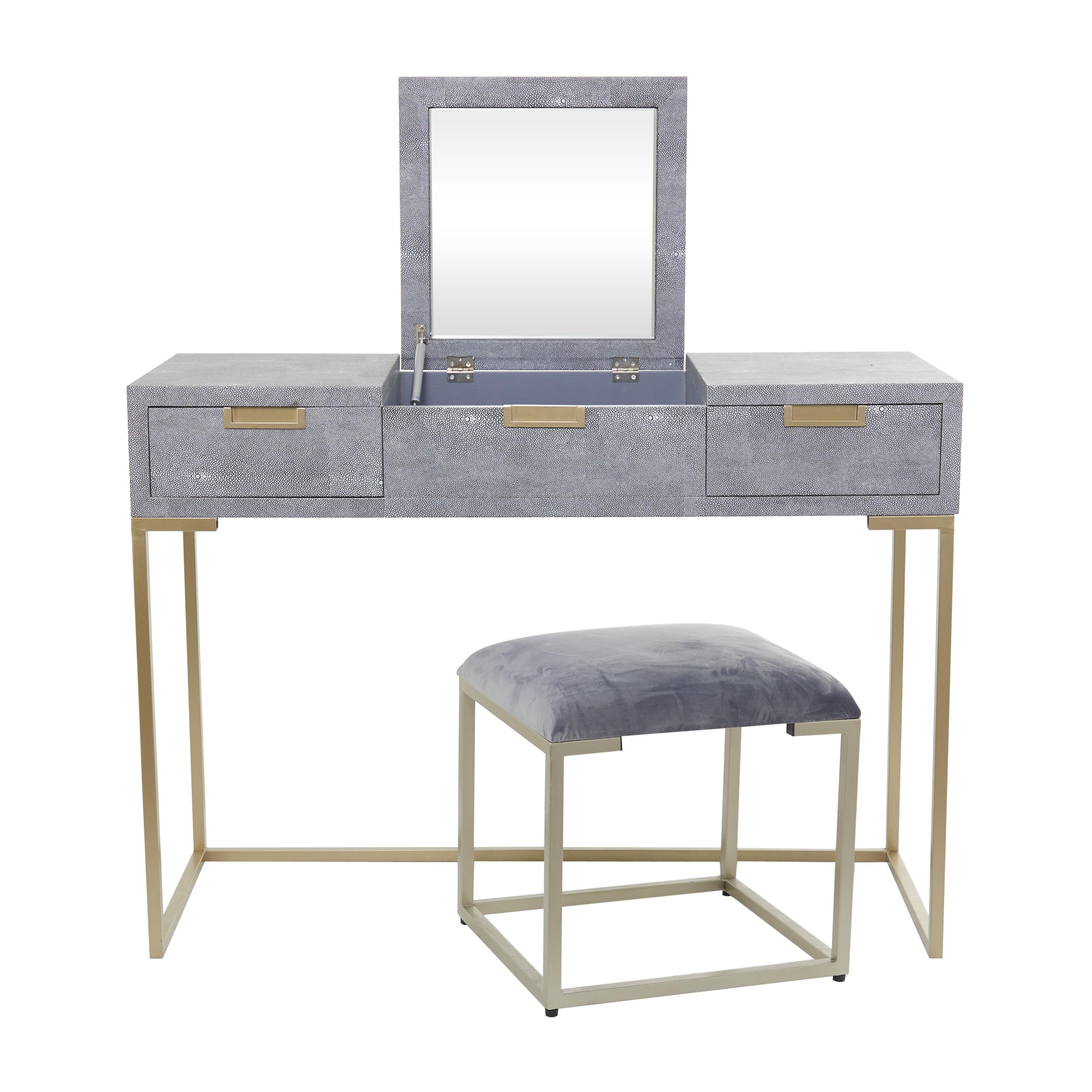 Gray Wood  Vanity with Stool with Hidden Mirror, 45" x 18" x 33"