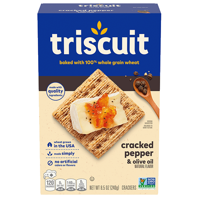 Triscuit Cracked Pepper & Olive Oil Whole Grain Wheat Crackers, Lunch Snacks, Snack Crackers, 8.5 oz