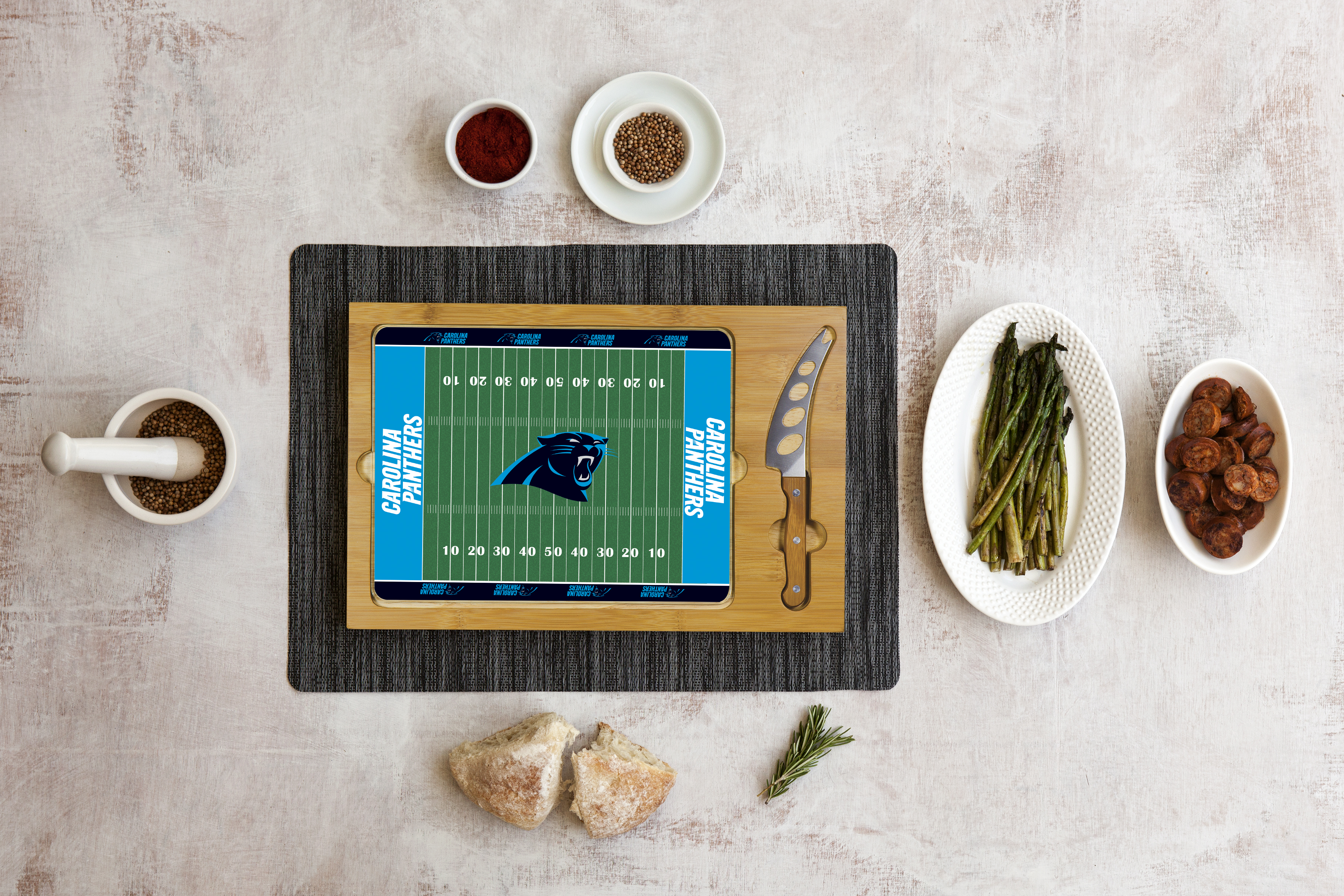 Carolina Panthers Football Field - Icon Glass Top Cutting Board & Knife Set
