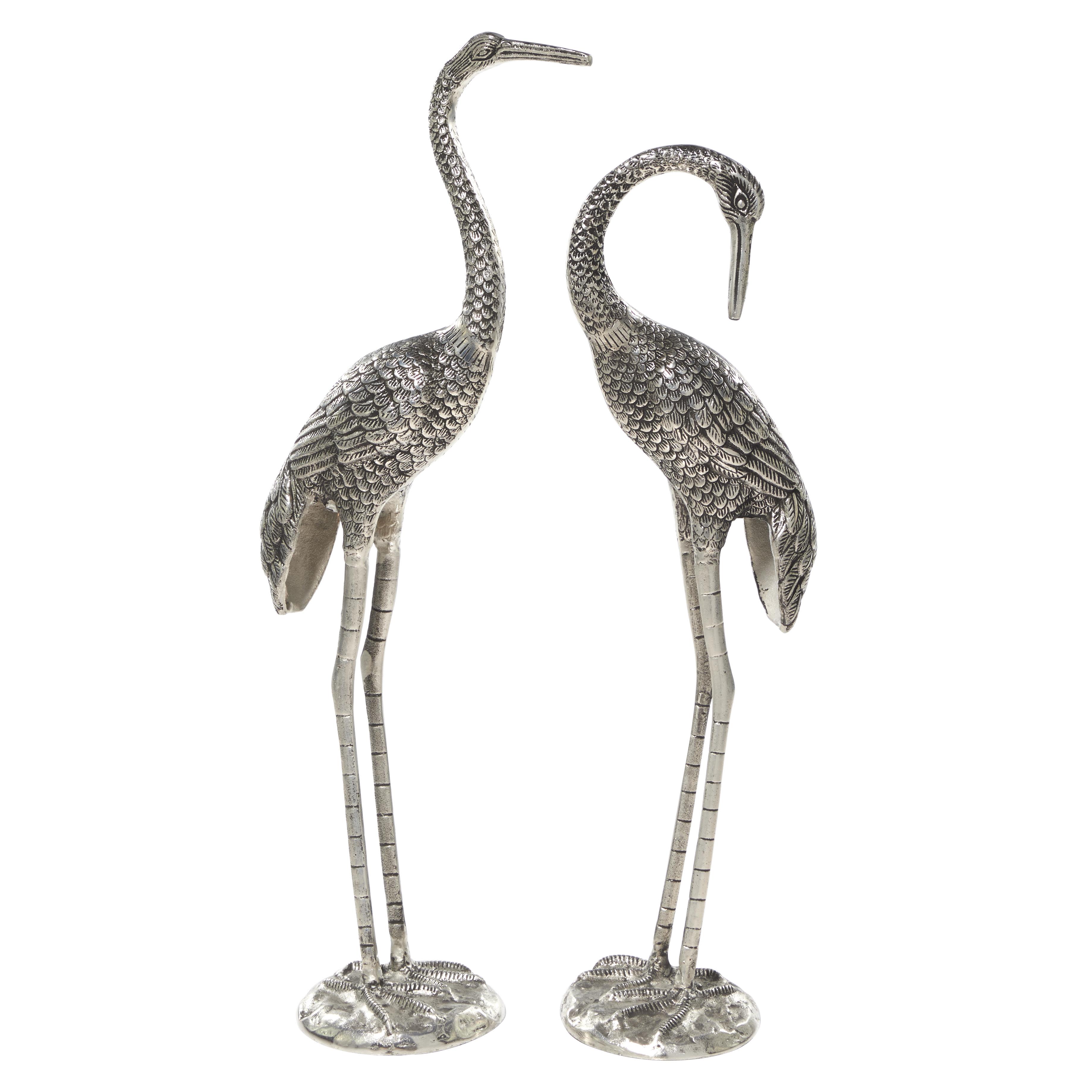 Silver Aluminum Metal Bird Sculpture, Set of 2 38", 34"H