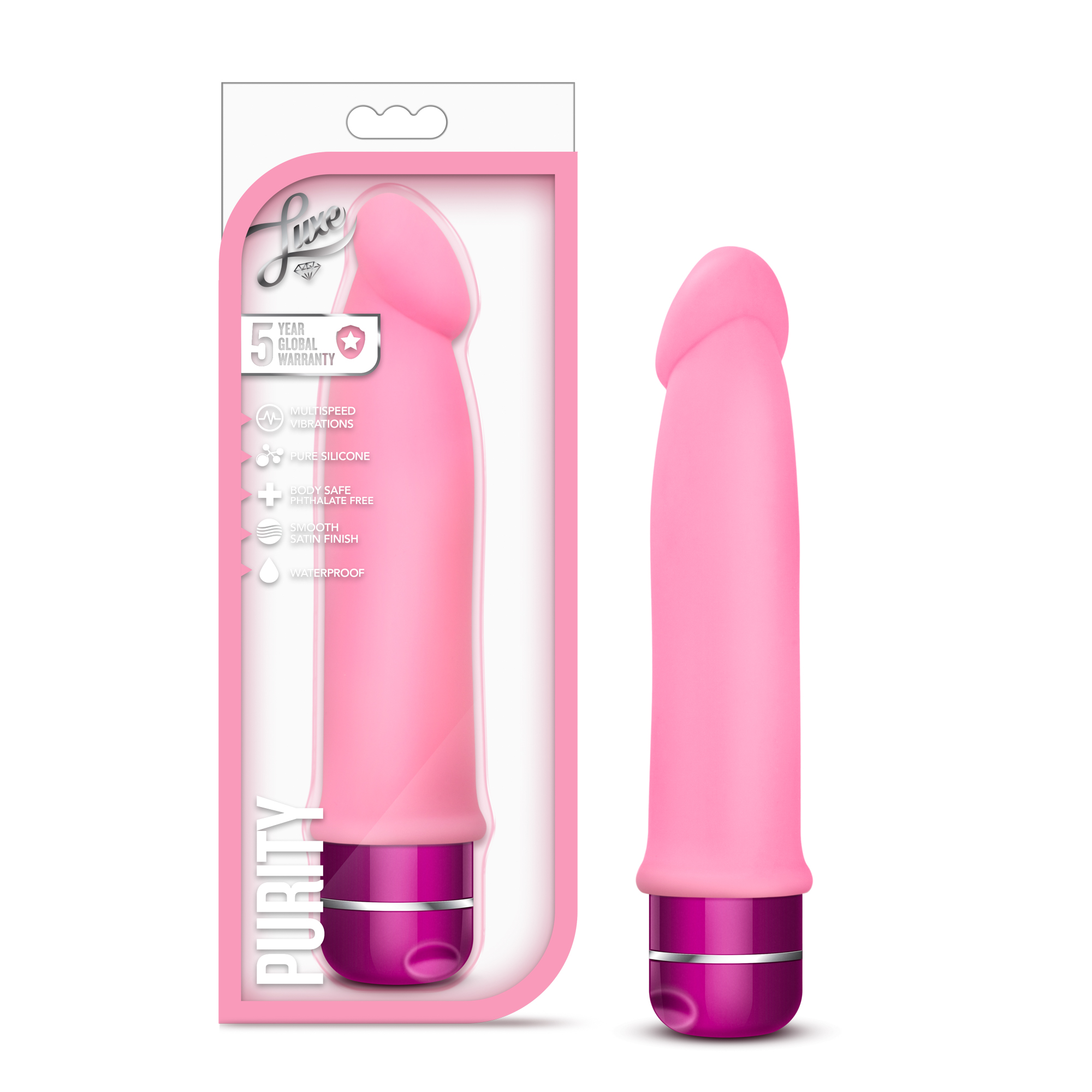 Blush Luxe Purity Pink 7.5-Inch Long Vibrating Dildo