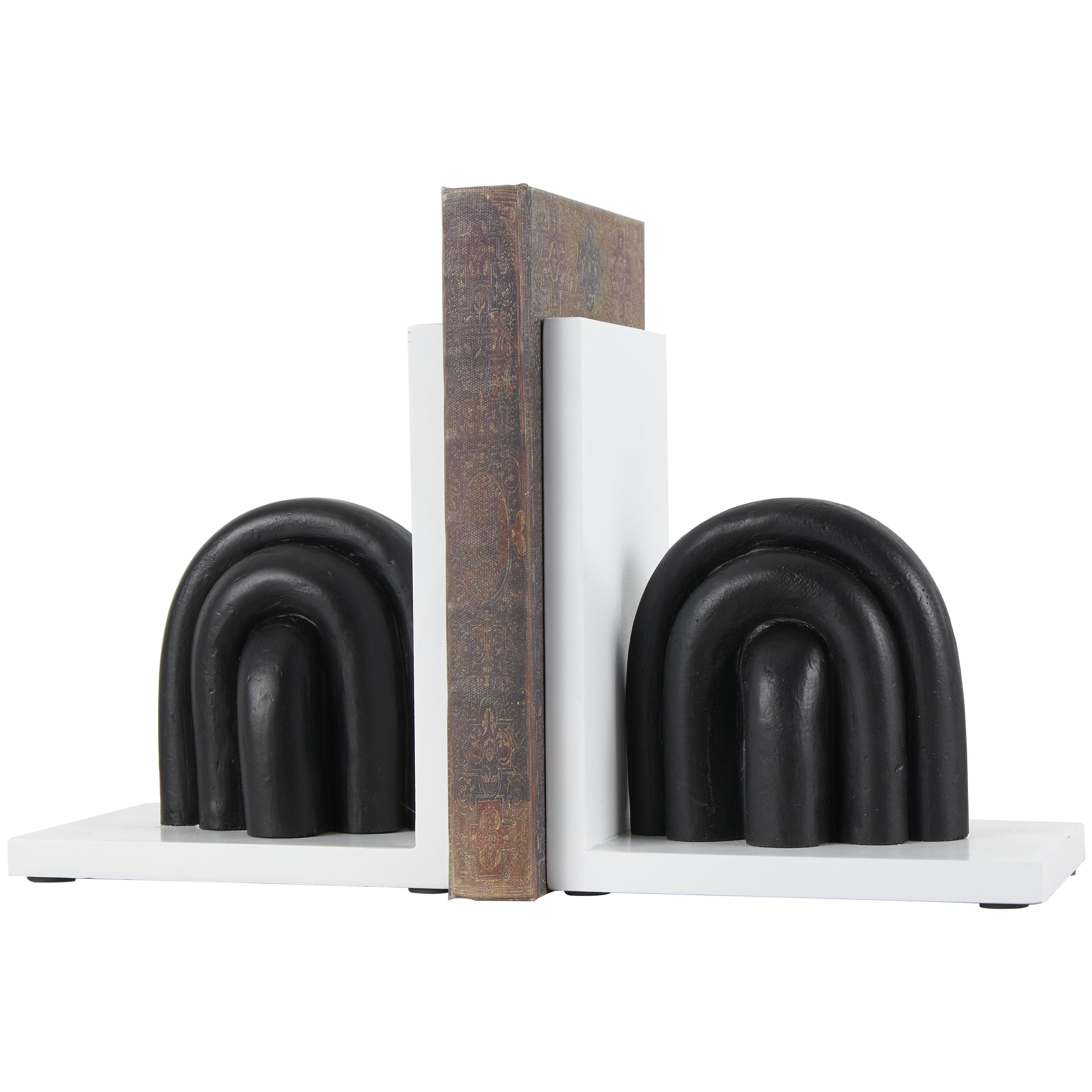 CosmoLiving by Cosmopolitan Black Wooden  Decorative Bookends with White Stands, Set of 2 6"W, 7"H