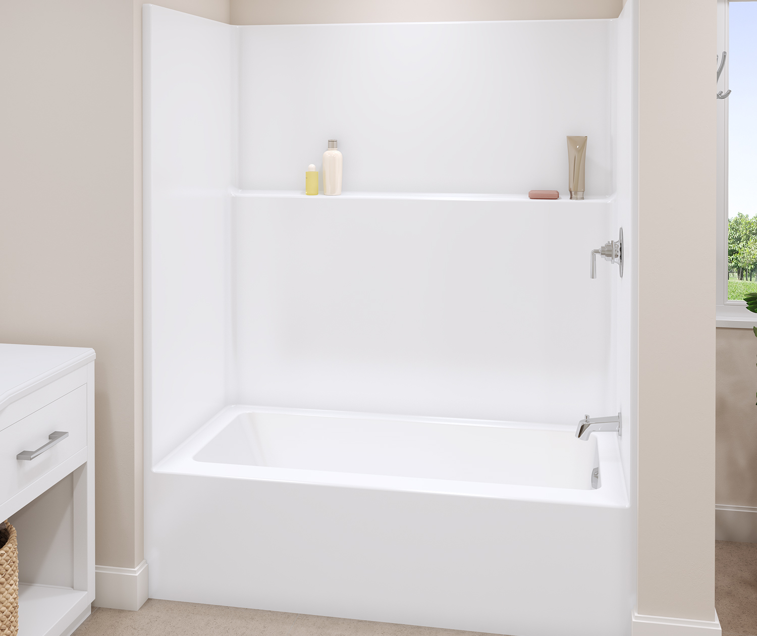 Icon TS6032 Acrylx Alcove Left Hand Drain One-Piece Tub Shower in White
