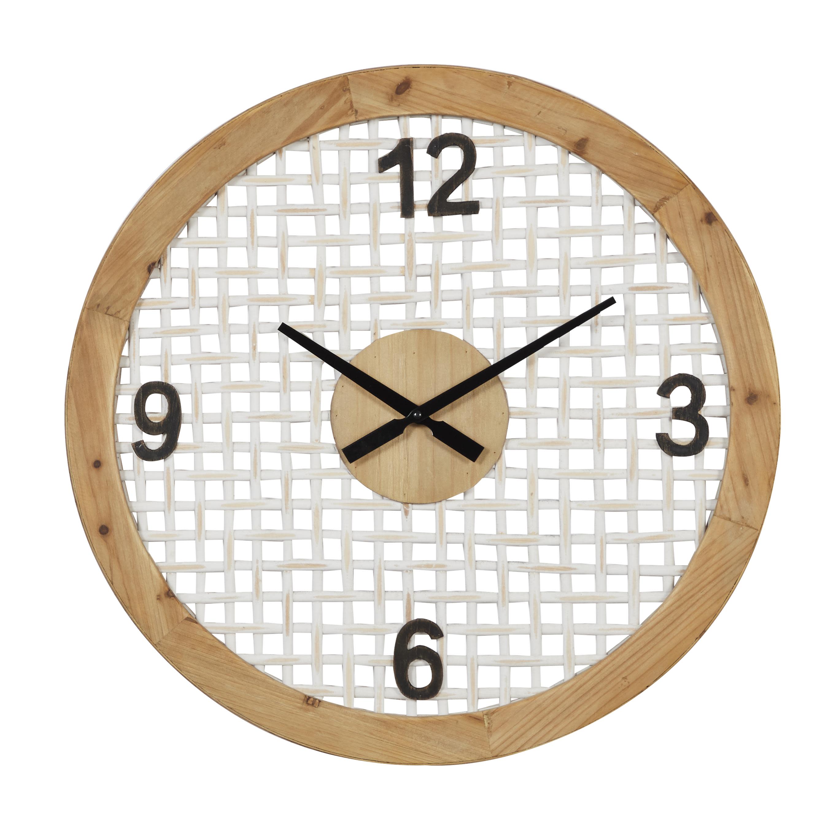(( 3 PCS)) White Wood  Wall Clock with Grid Mesh, 24" x 2" x 24"