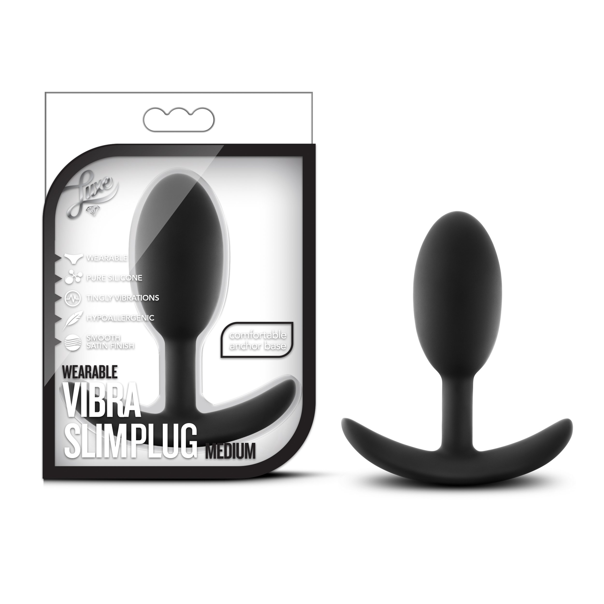 Blush Luxe Wearable Vibra Slim Black 4-Inch Anal Plug