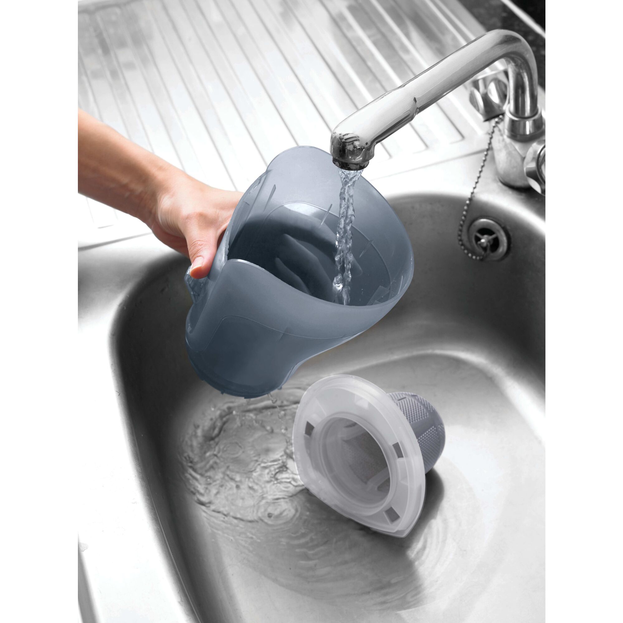 Washable bowl feature in dustbuster cordless hand vacuum.