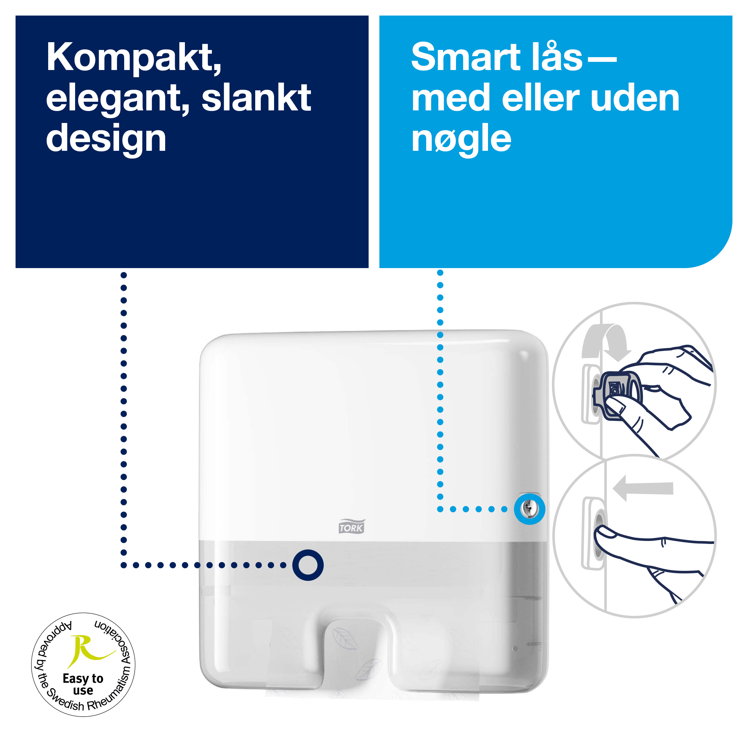 Håndklædedispenser, Til håndklædeark, Multifold, Hvid, Tork Xpress Mini H2