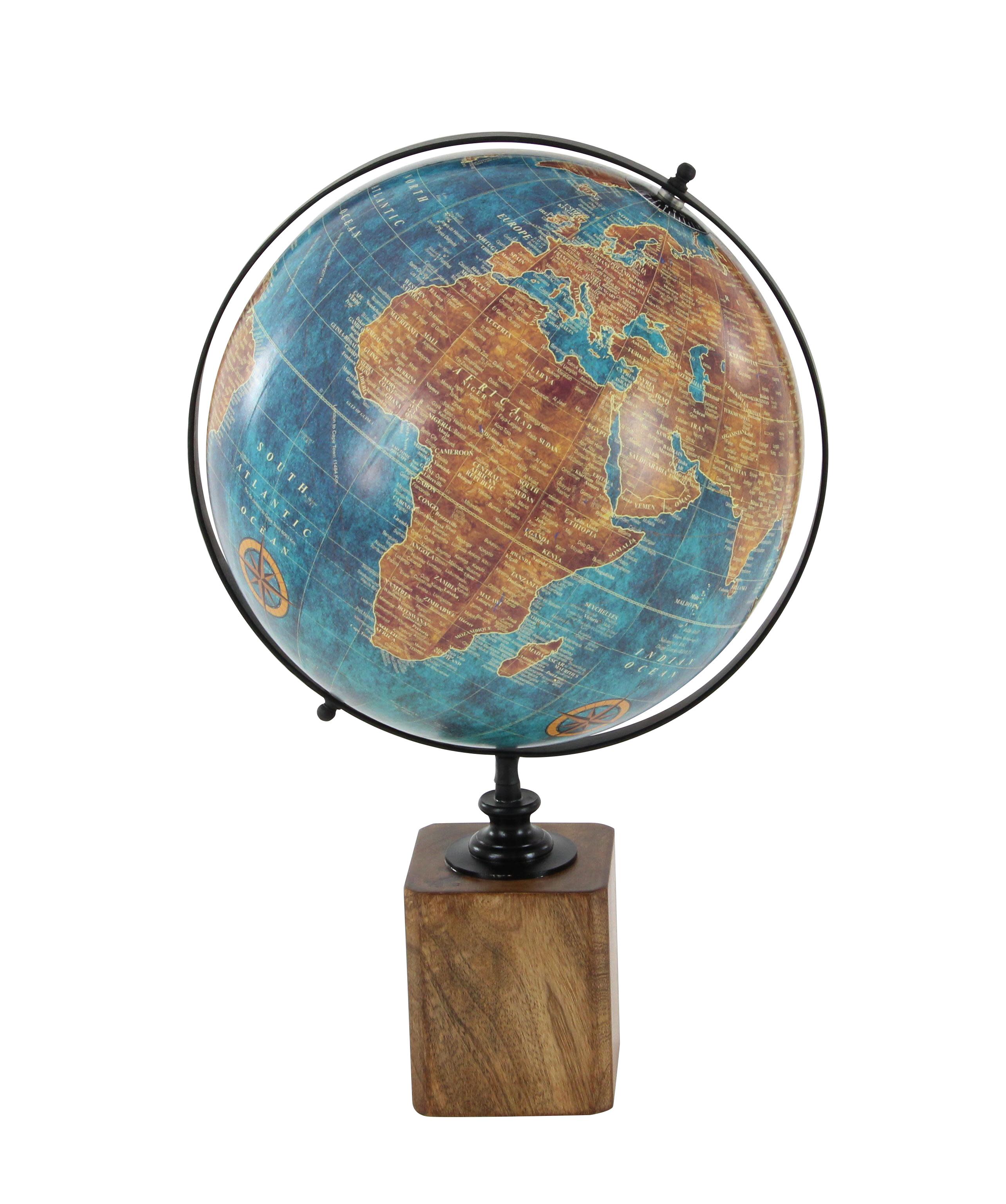 Brown Wood Contemporary Globe, 20" x 14" x 12"