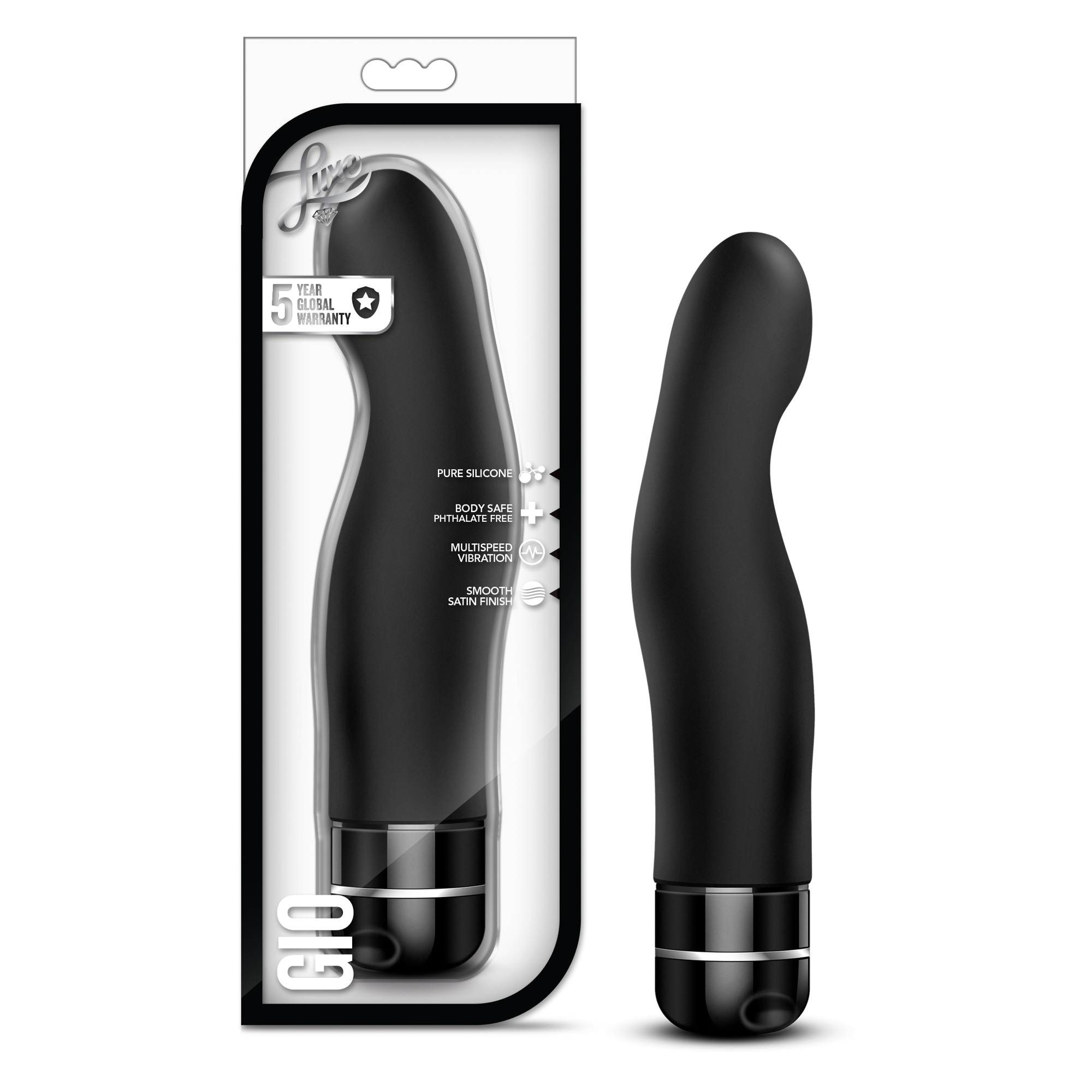 Blush Luxe Gio Curved Black 8-Inch Long Vibrating Dildo