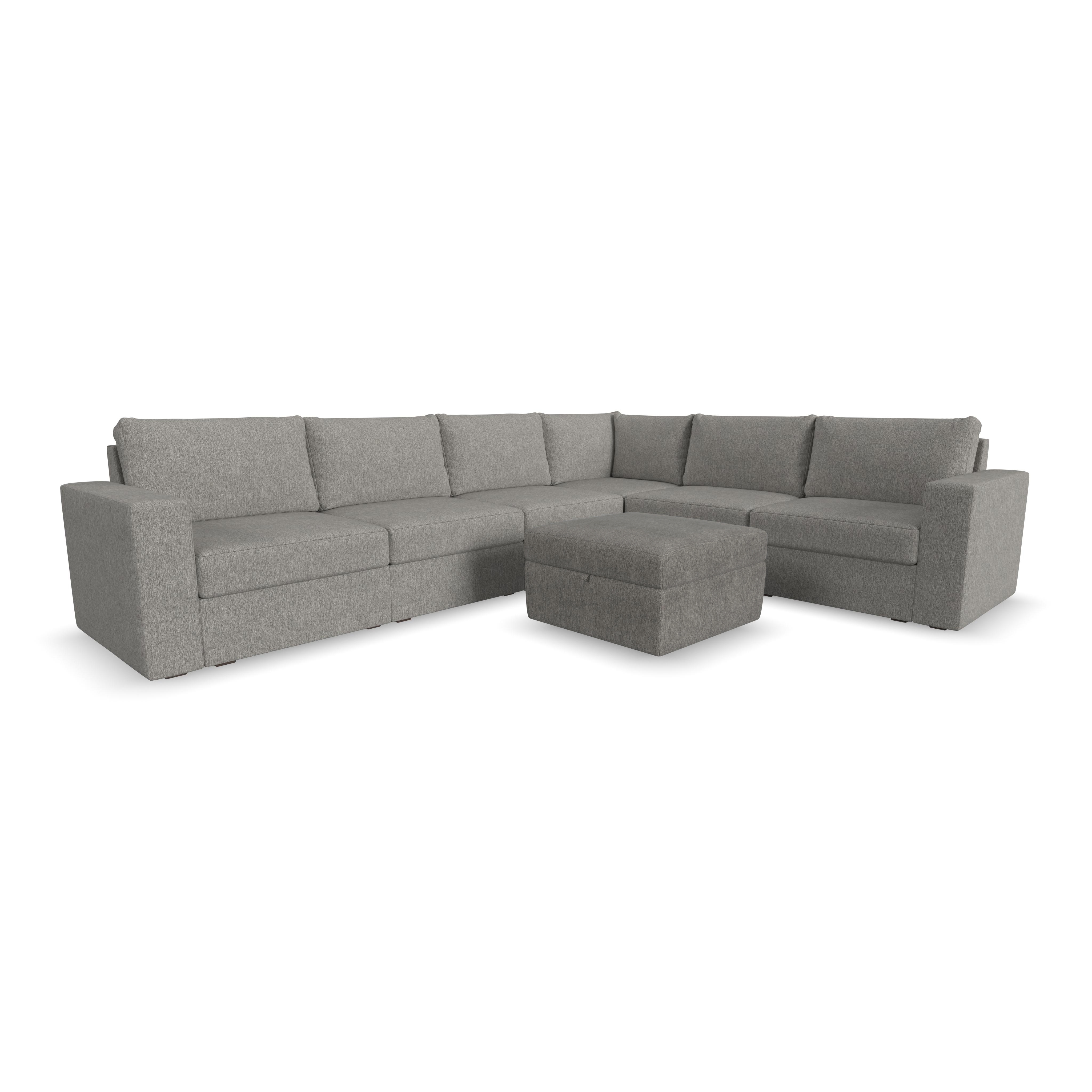 Flexsteel Flex 6-Seat Sectional with Wide Arm and Storage Ottoman