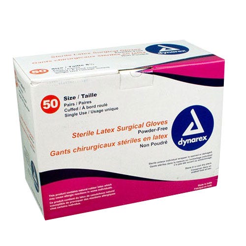 Latex Surgical Gloves, Size 6.5, Powder-Free- 50/Box