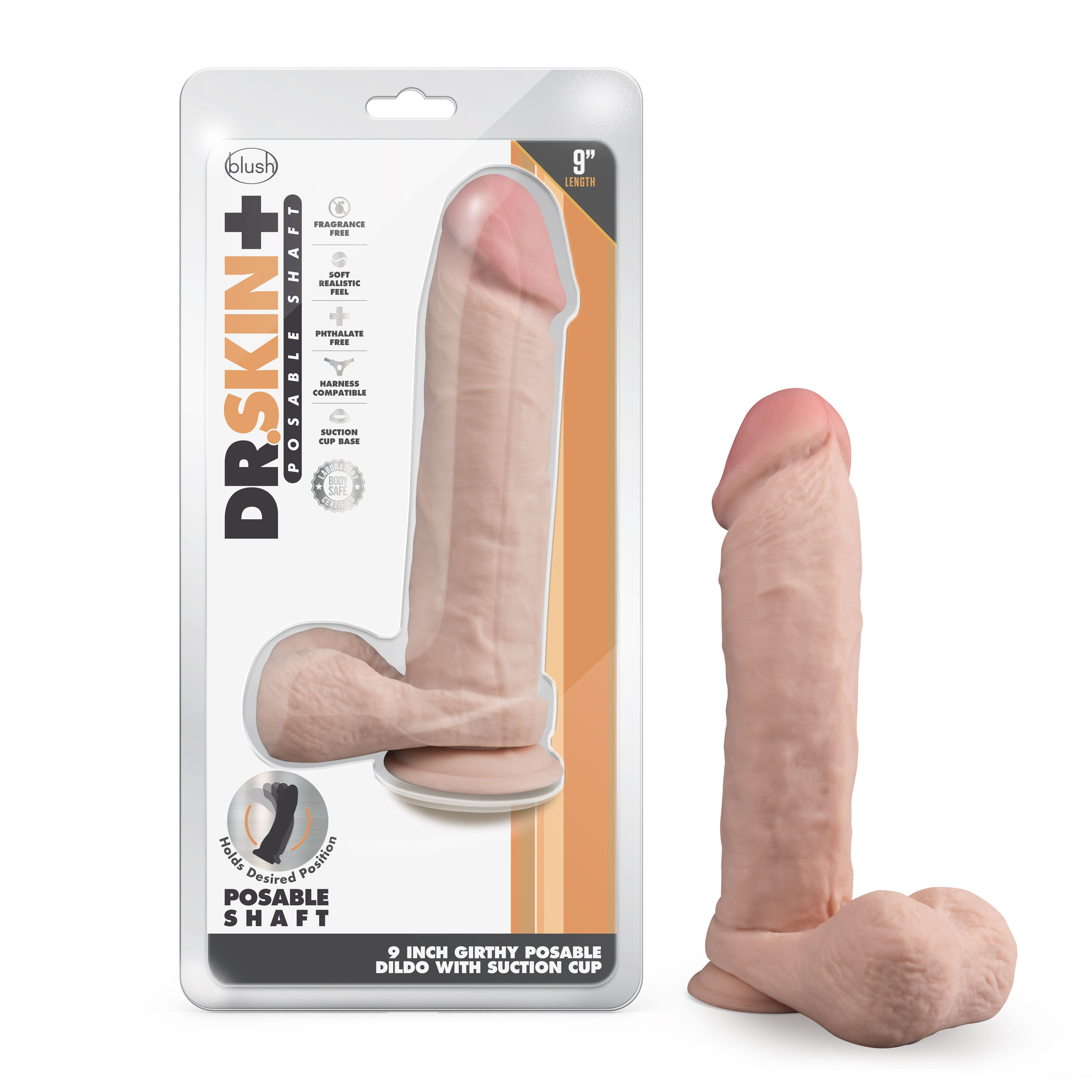 Blush Dr. Skin Plus Realistic Vanilla 9-Inch Long Dildo With Balls & Suction Cup Base