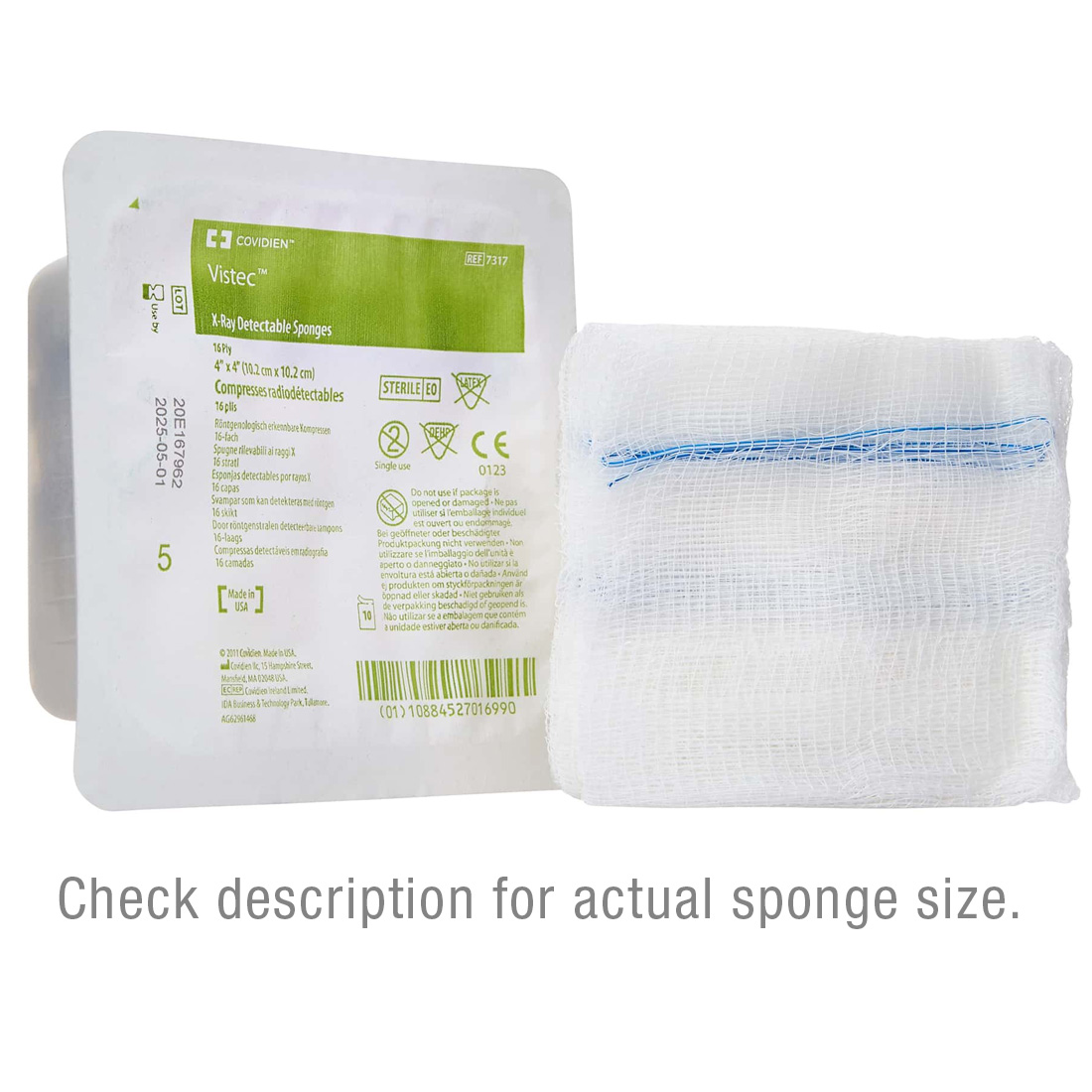 Vistec™ Gauze Sponge, X-Ray Detectable, 31/2" x 4", 32 Ply, Sterile, 10/Tray, 48 Trays/Case - 480/Case