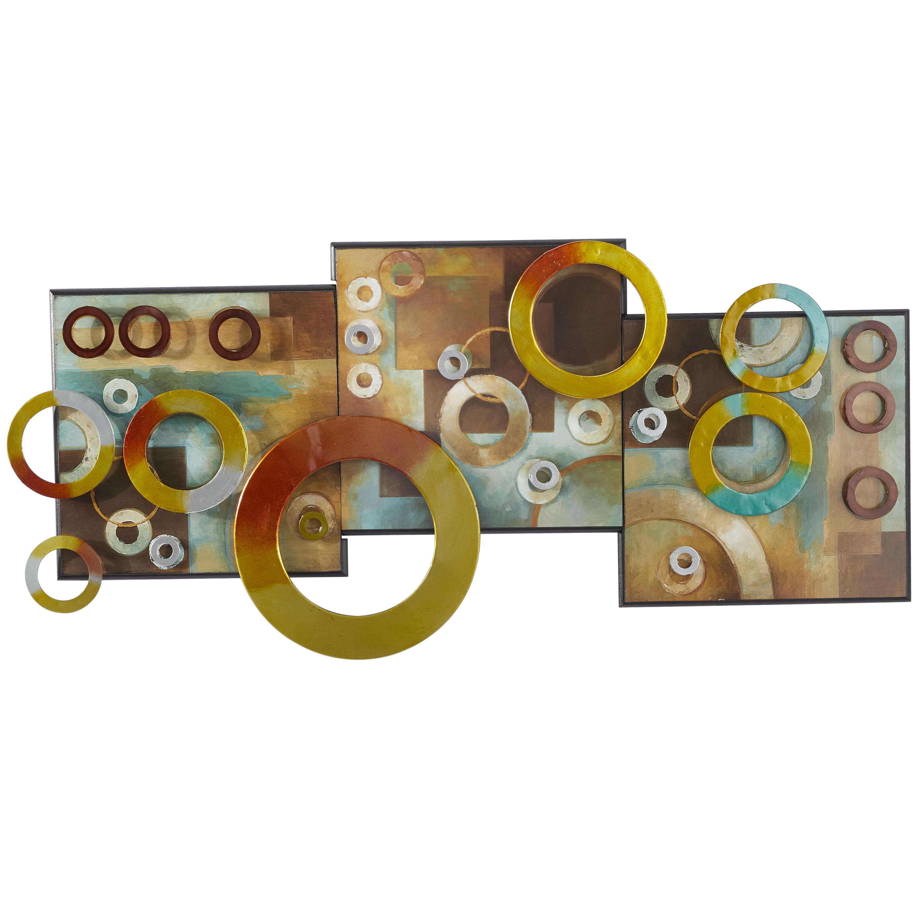 Multi Colored Wooden Geometric Wall Decor with Overlapping Circle Cutouts, 36" x 1" x 17"