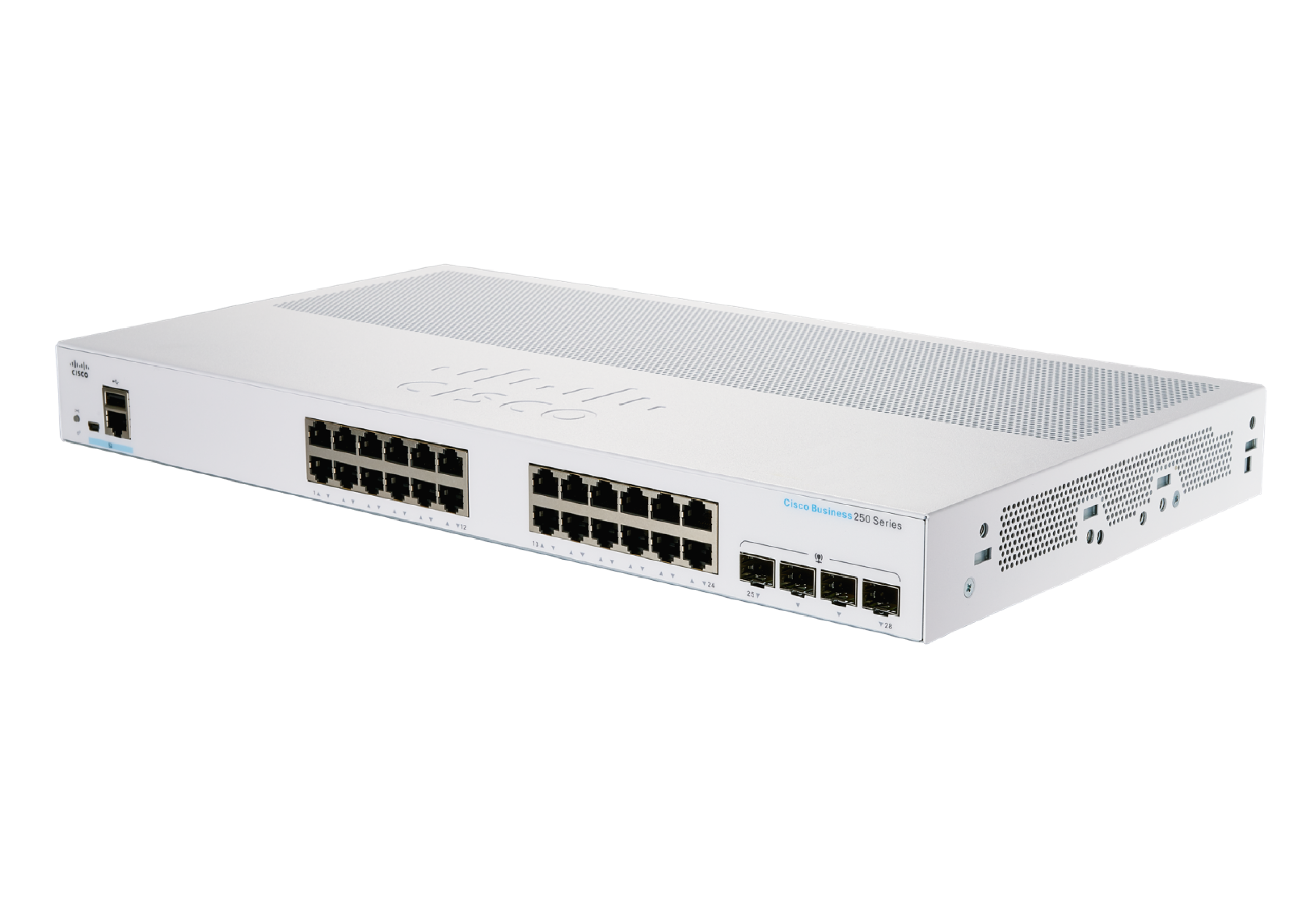 Picture of Cisco Business CBS250-24PP-4G 24 Ports Manageable Ethernet Switch - 3 Layer Supported - Modular - 100 W PoE Budget - Optical Fiber, Twisted Pair - PoE Ports - Rack-mountable - Lifetime Limited Warranty