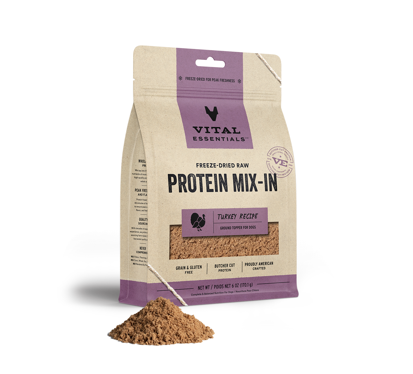 Vital Essentials Freeze-Dried Raw Protein Mix-In Turkey Recipe Ground Topper for Dogs, 6 oz - Items on Sale Now