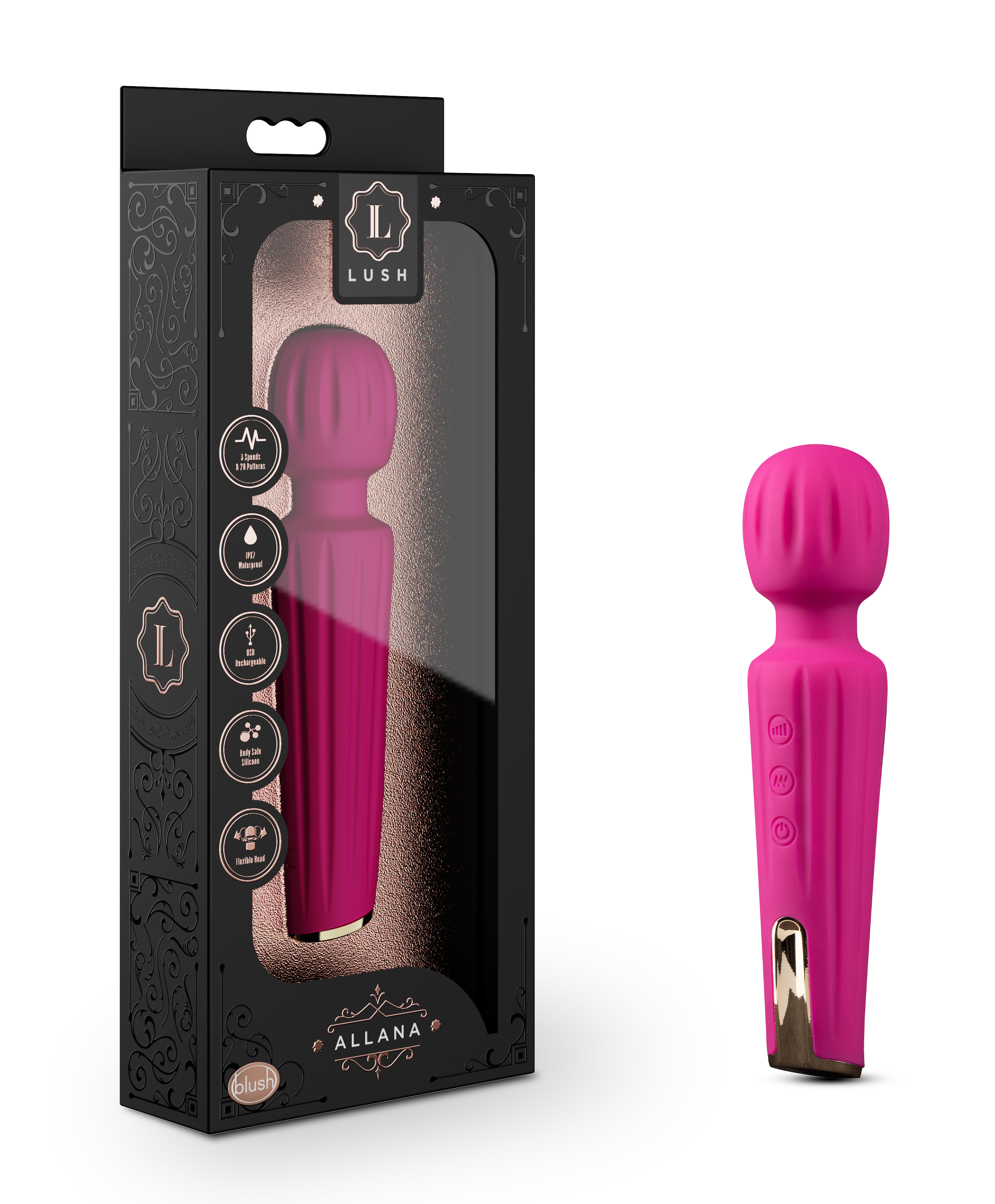 Blush Lush Allana Velvet 20 Function Vibrating Massage Wand With RumbleTech