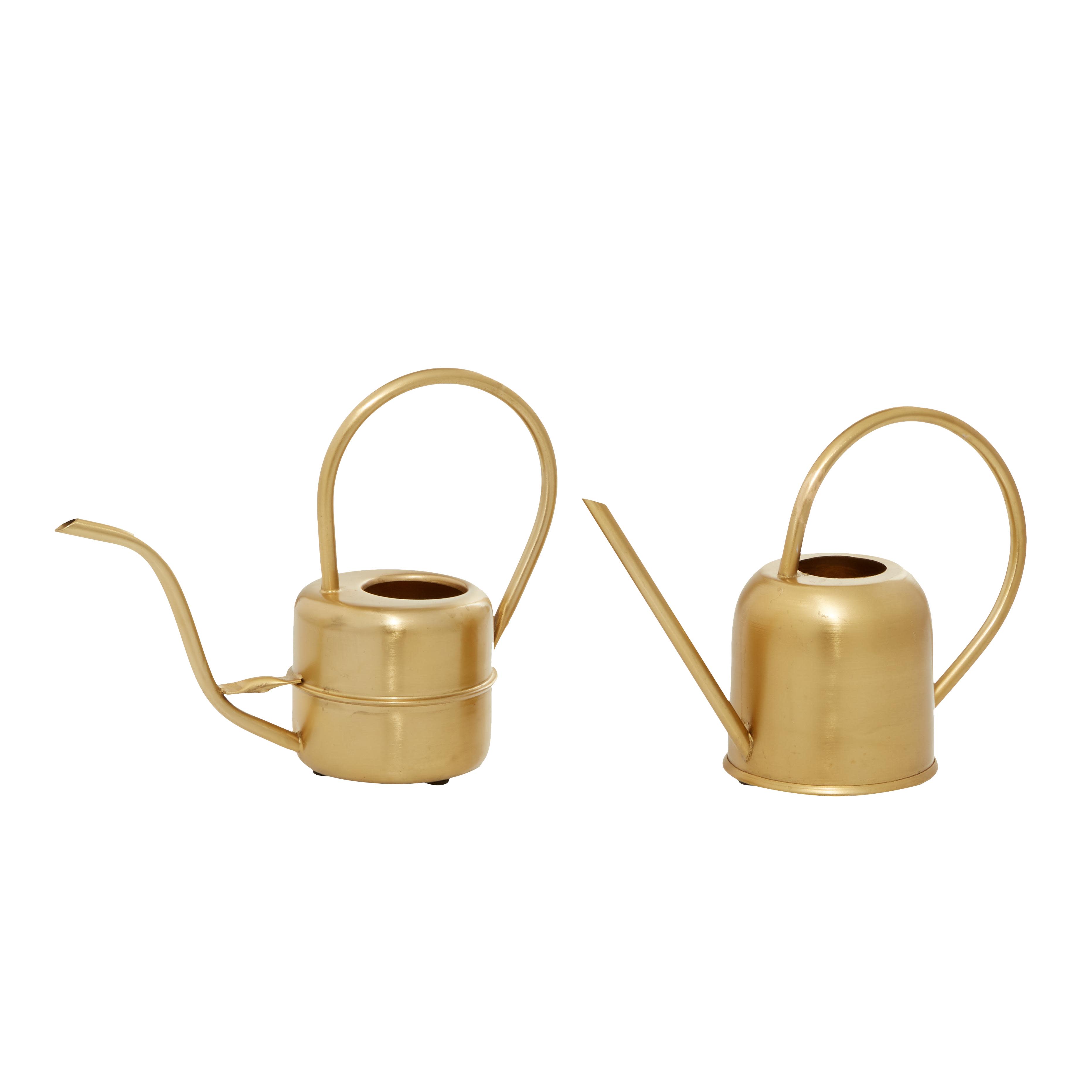 Gold Metal  Watering Can Indoor Outdoor Planter, Set of 2 7", 8"H