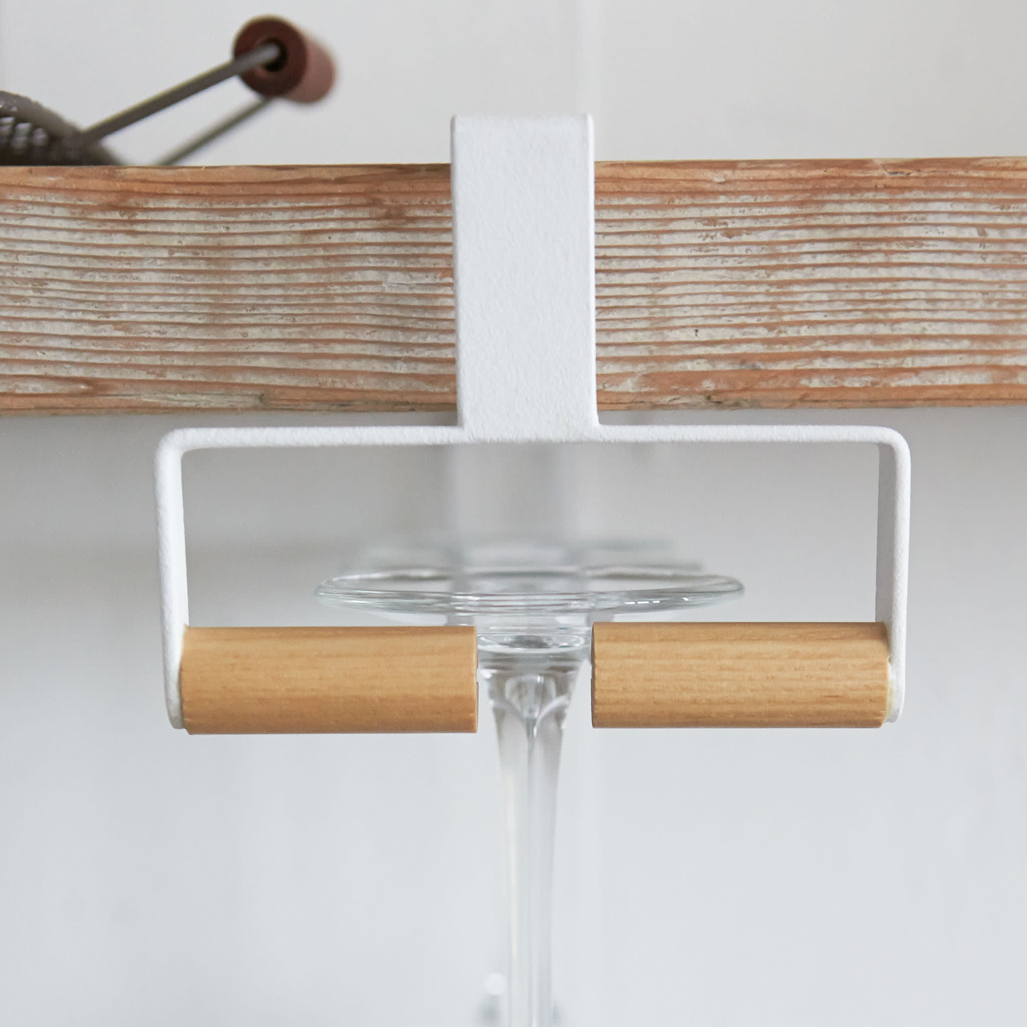 Under-Shelf Wine Glass Hanger : Stylish Wooden Details