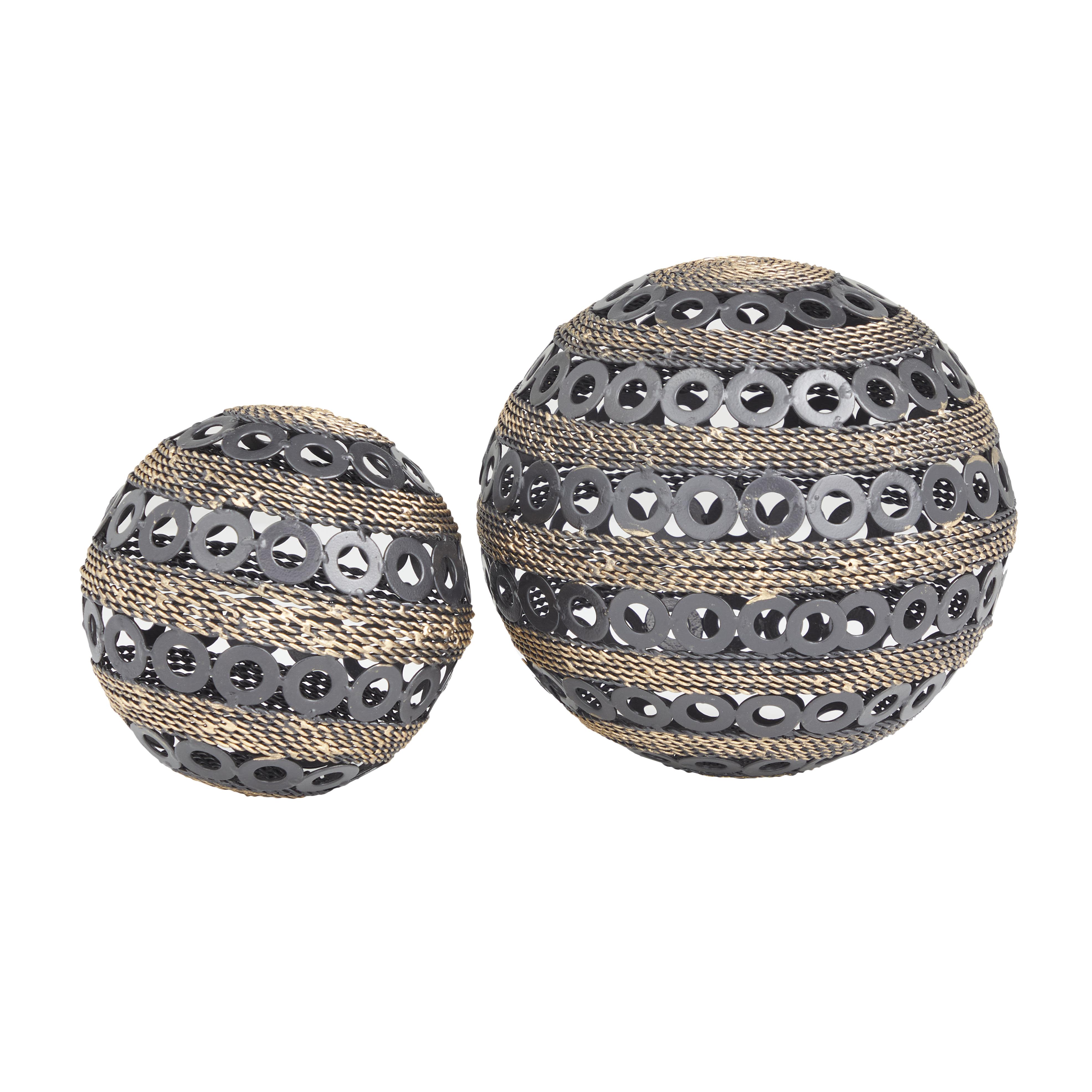 (4Set) Gray Metal Geometric Decorative Sculpture, Set of 2 8\", 6\"W