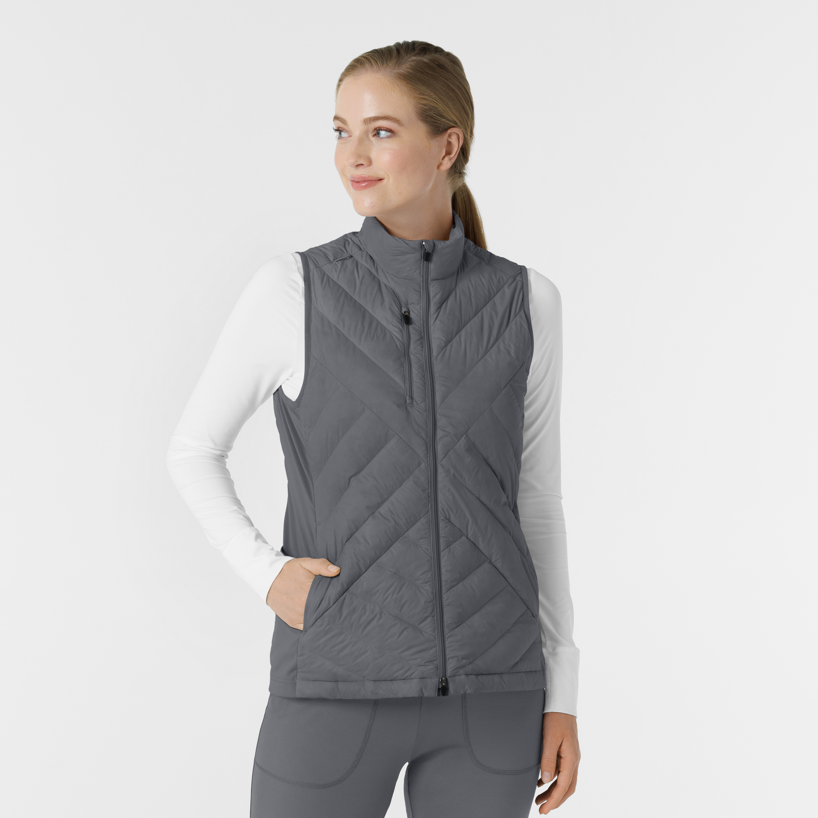 Layers 8277 Wink Women‘s Quilted Puffer Style Scrub Vest wth Flexible Side Knit Panels and 6 Pockets-Wonder Wink