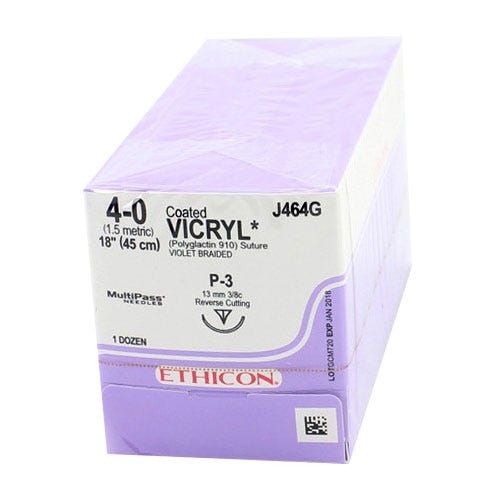 VICRYL® Violet Braided & Coated Sutures, 4-0, P-3, Precision Point-Reverse Cutting, 18" - 12/Box