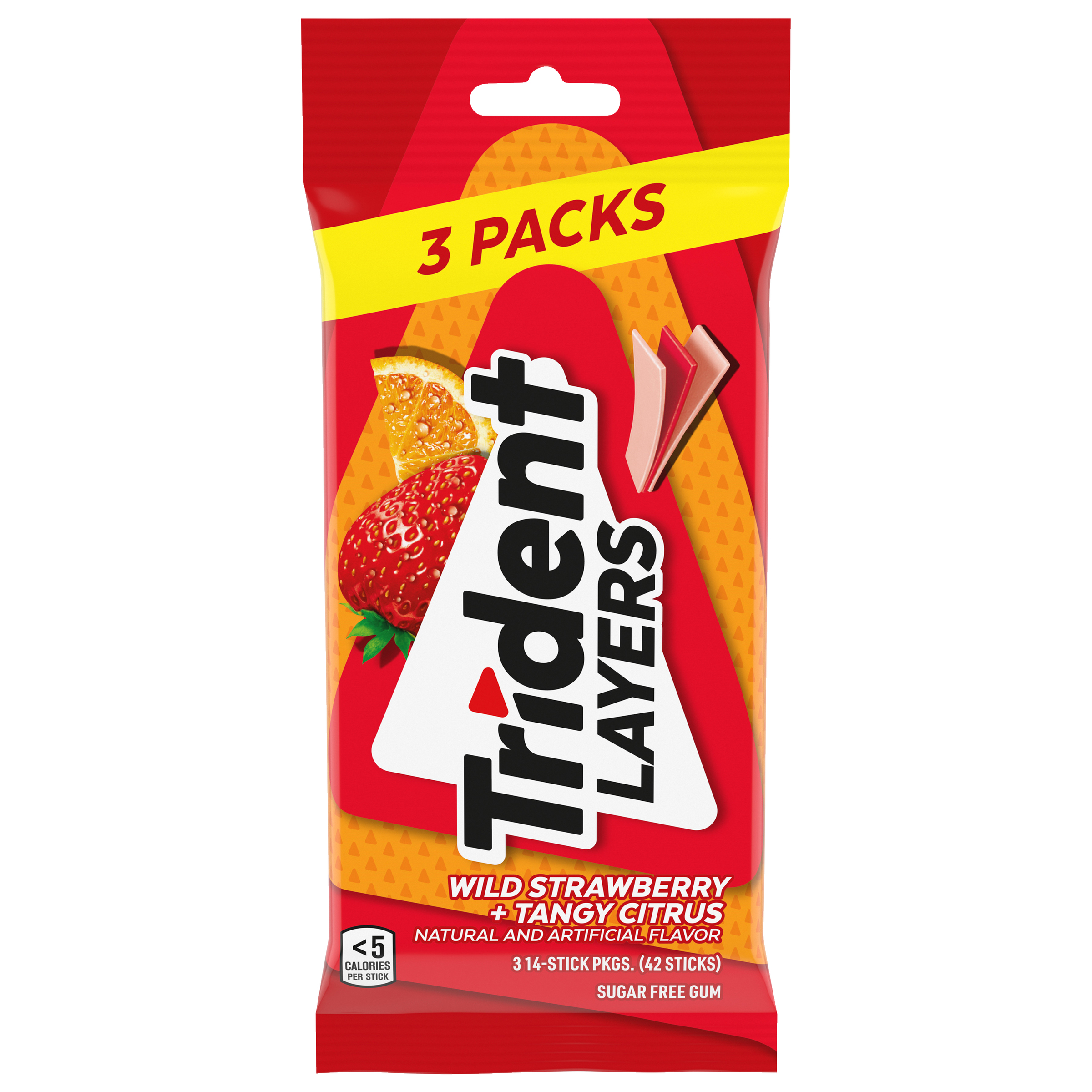 Trident Layers Wild Strawberry & Tangy Citrus Sugar Free Gum, 3 Packs of 14 Pieces (42 Total Pieces)-thumbnail-0