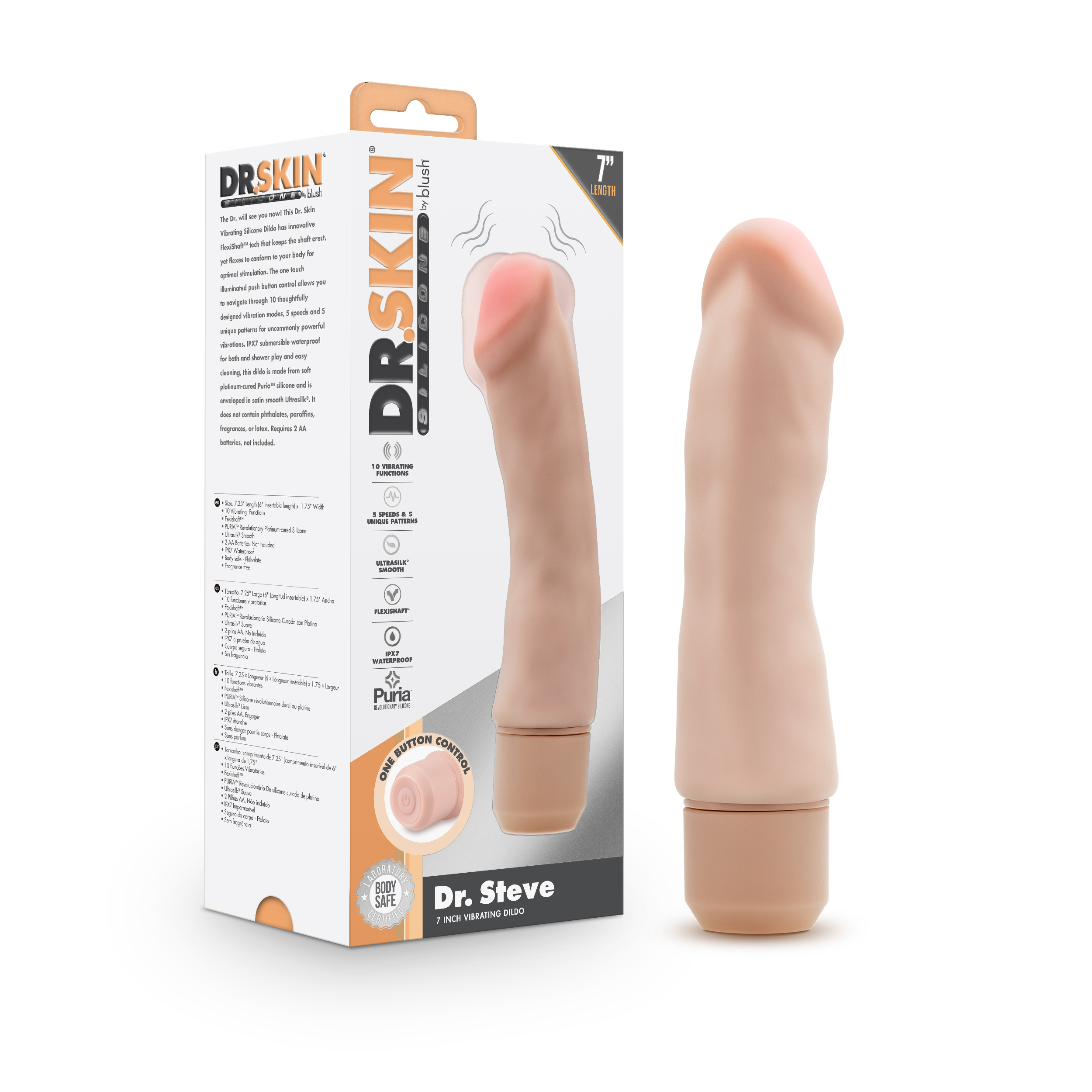 Blush Dr. Skin Silicone Beige 7.75-Inch Long Vibrating Dildo