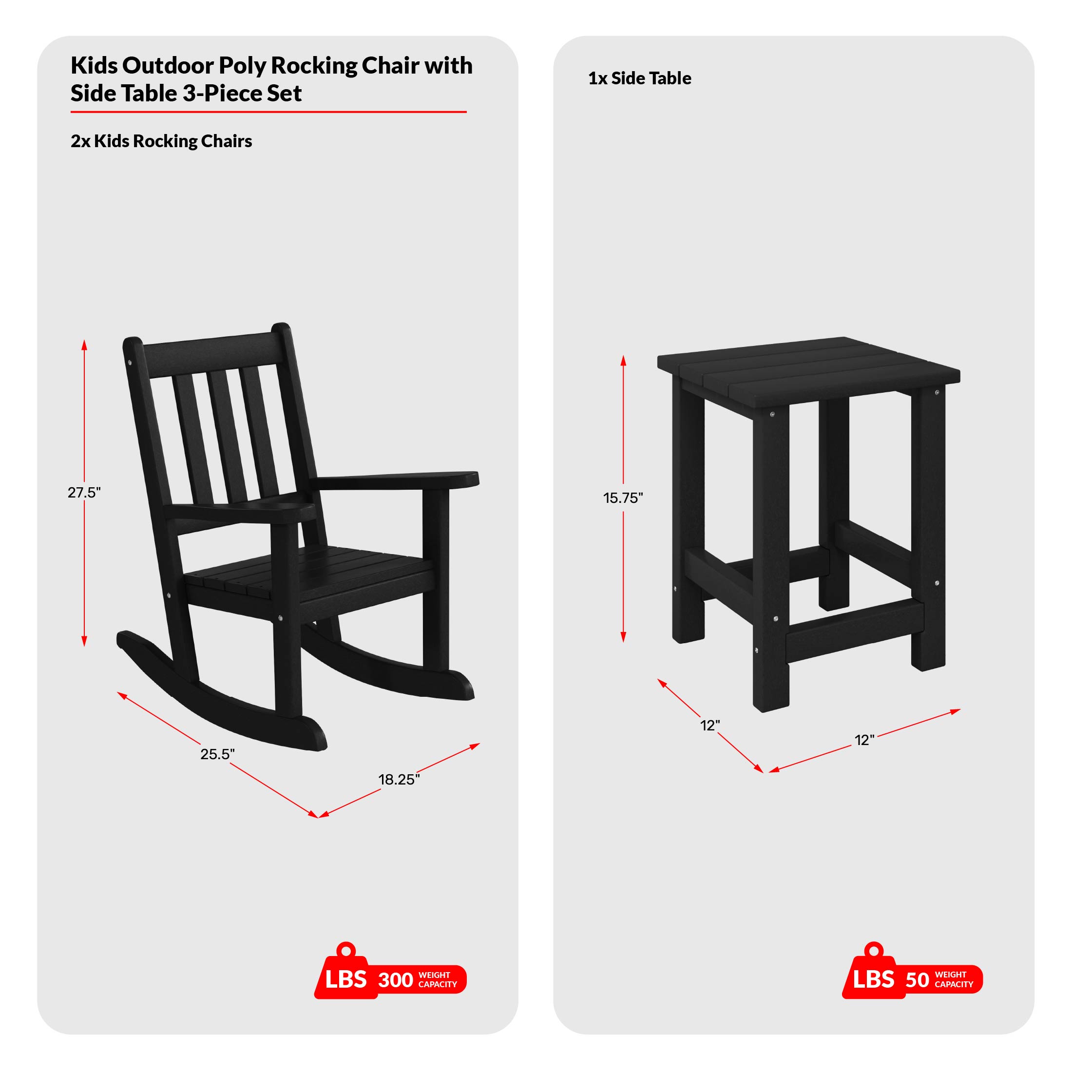 3-Piece Kids Outdoor Rocking Chairs Set With Kids Square Side Table COS Spec Image