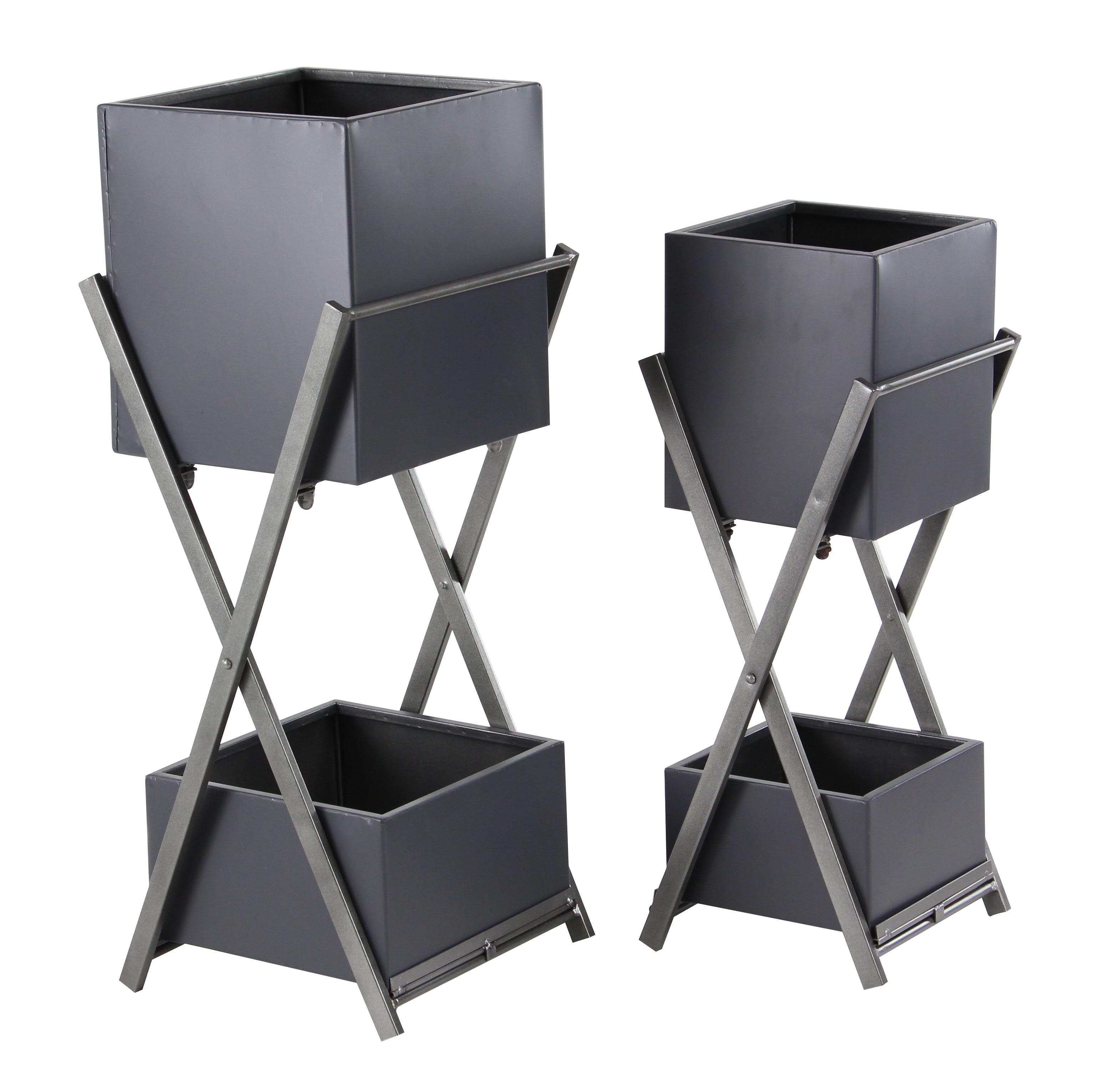 Black Metal  Planter, Set of 2 28", 24"H