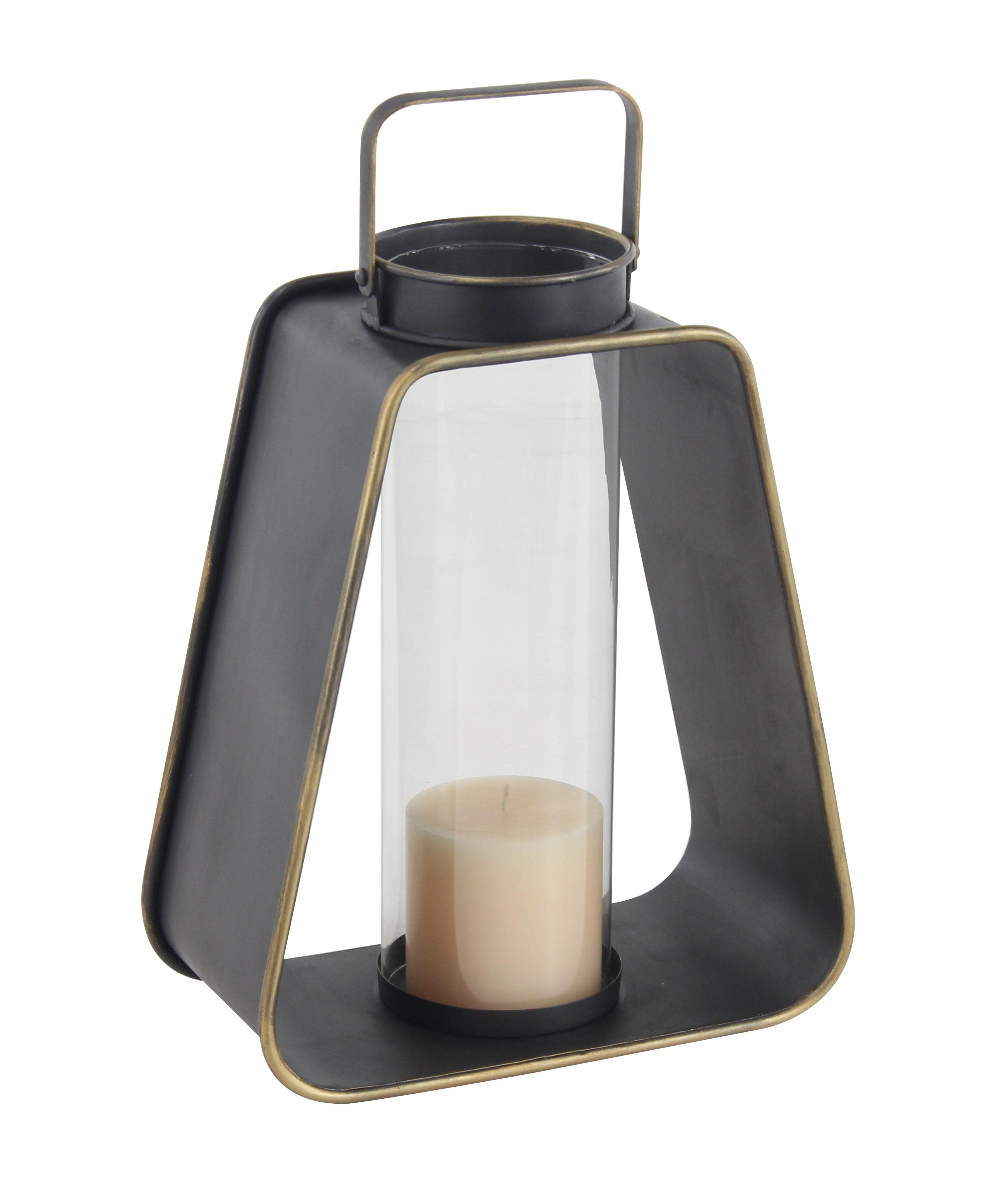 Brown Metal  Candle Lantern, 13" x 7" x 16"