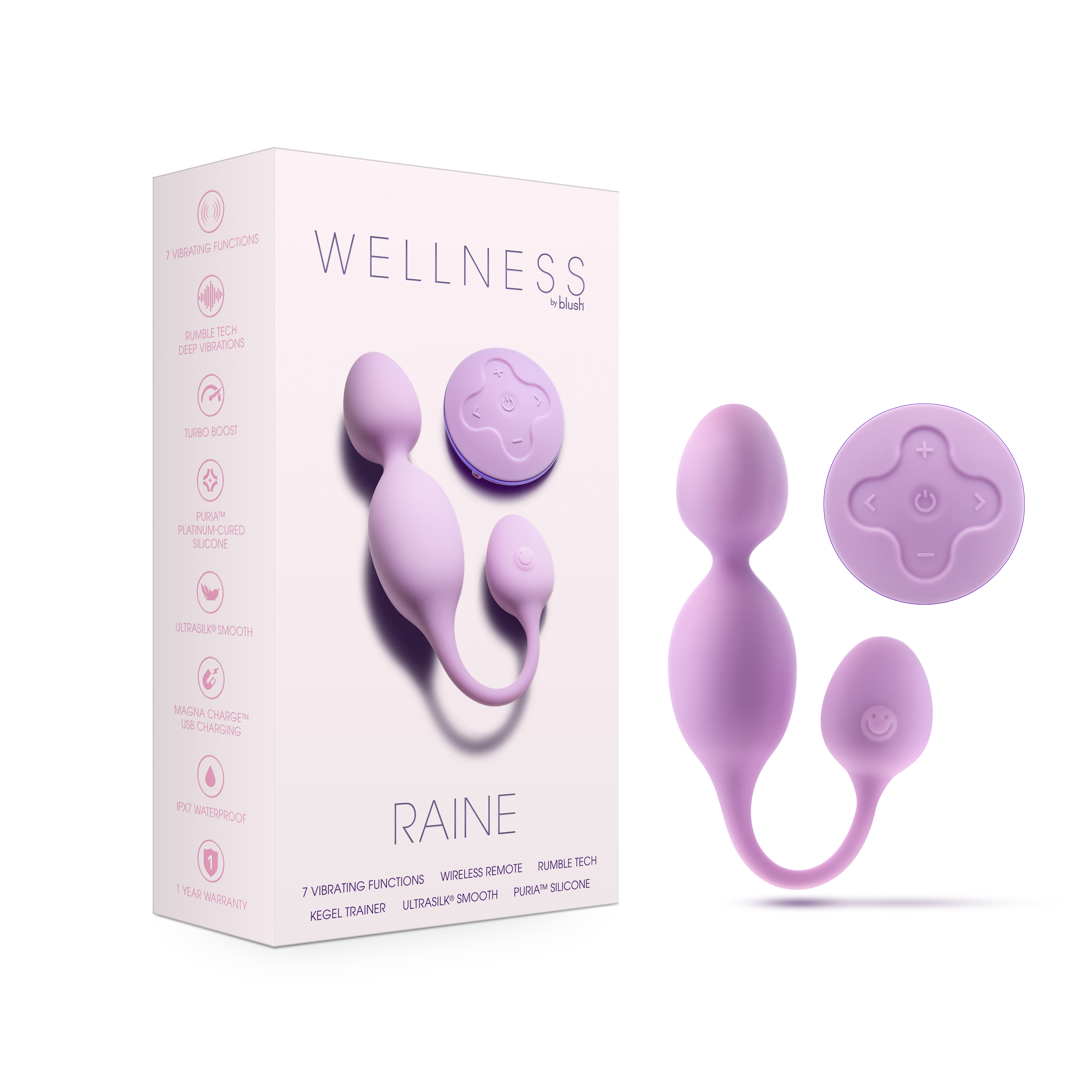 Blush Wellness Raine Remote Control Vibrating Pelvic Floor Kegel Ball In Purple - 7 Vibration Modes Purio? Silicone