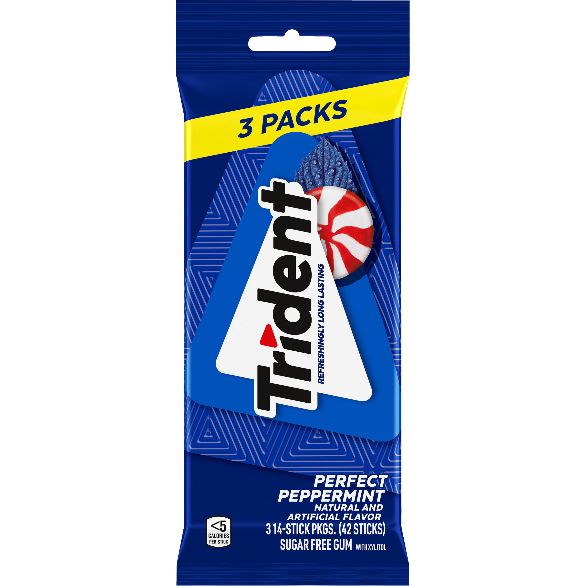 Trident Perfect Peppermint Sugar Free Gum, 3 Packs of 14 Pieces (42 Total Pieces)-thumbnail-1