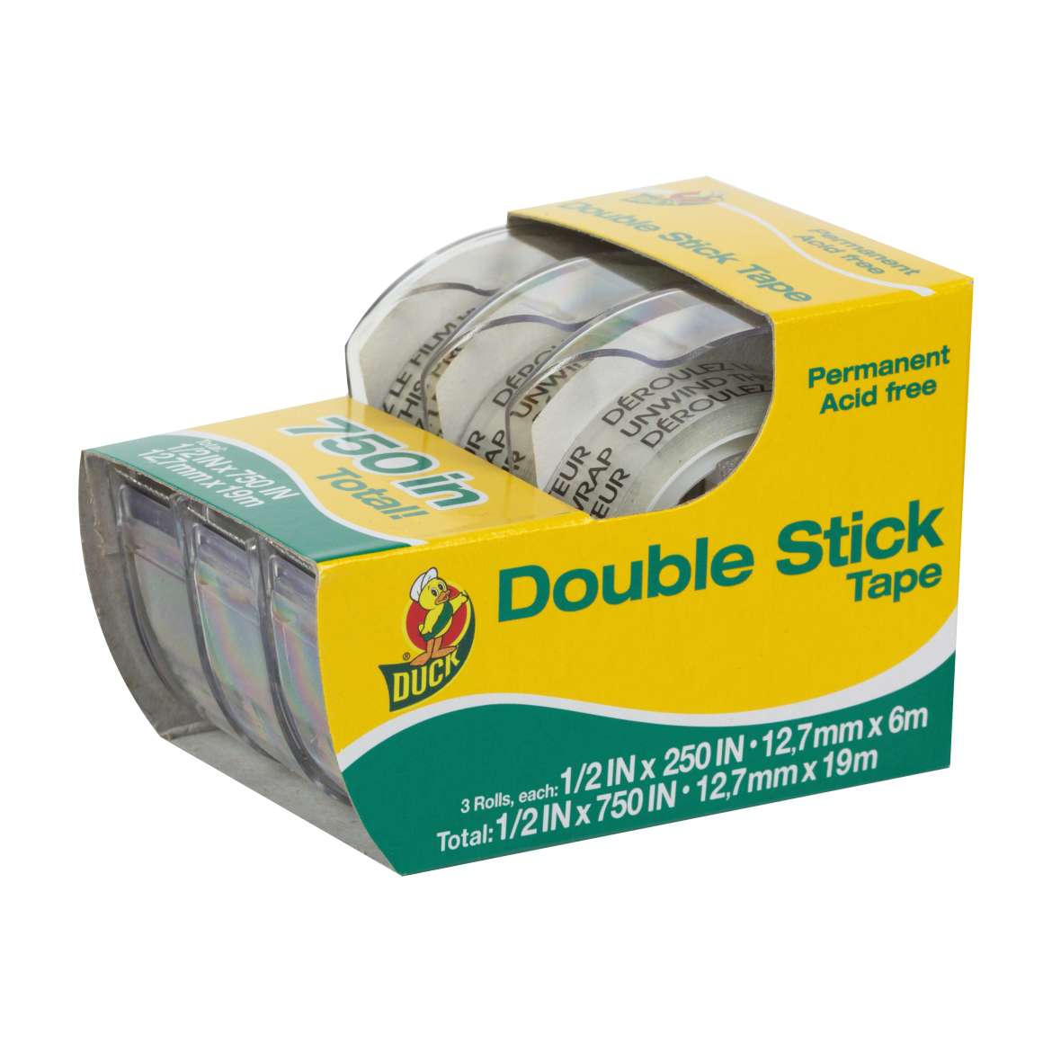 Duck® Brand Permanent Double Stick Tape - Clear, 3 pk, .5 in. x 250 in. Image